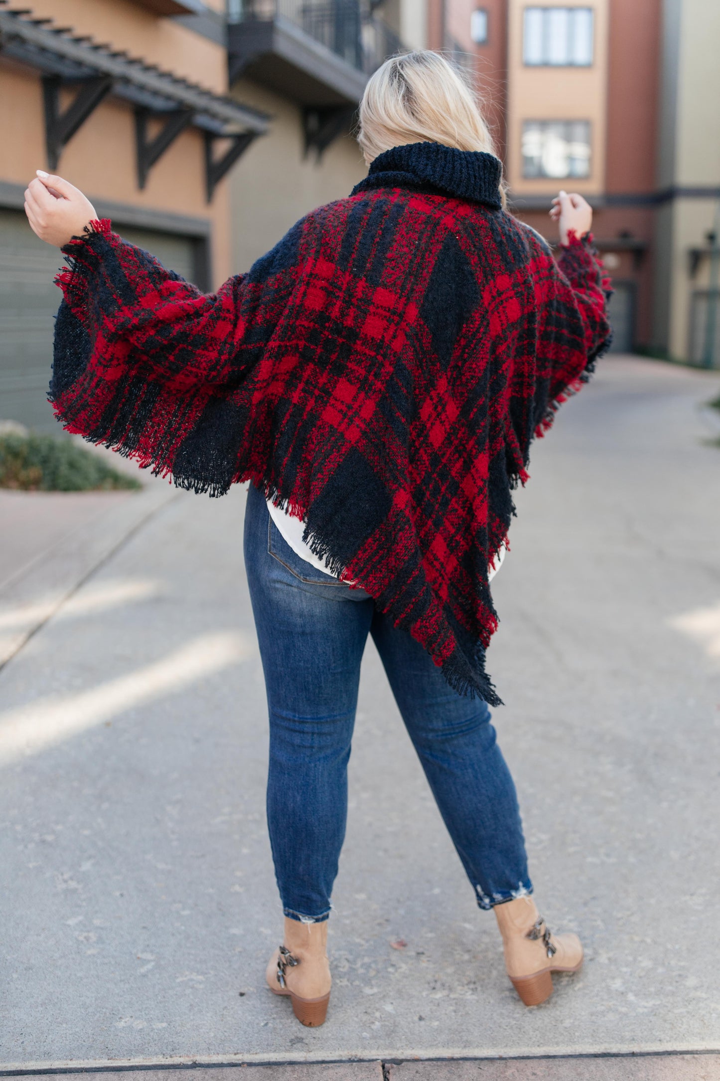 Feelin' The Fringe Plaid Poncho