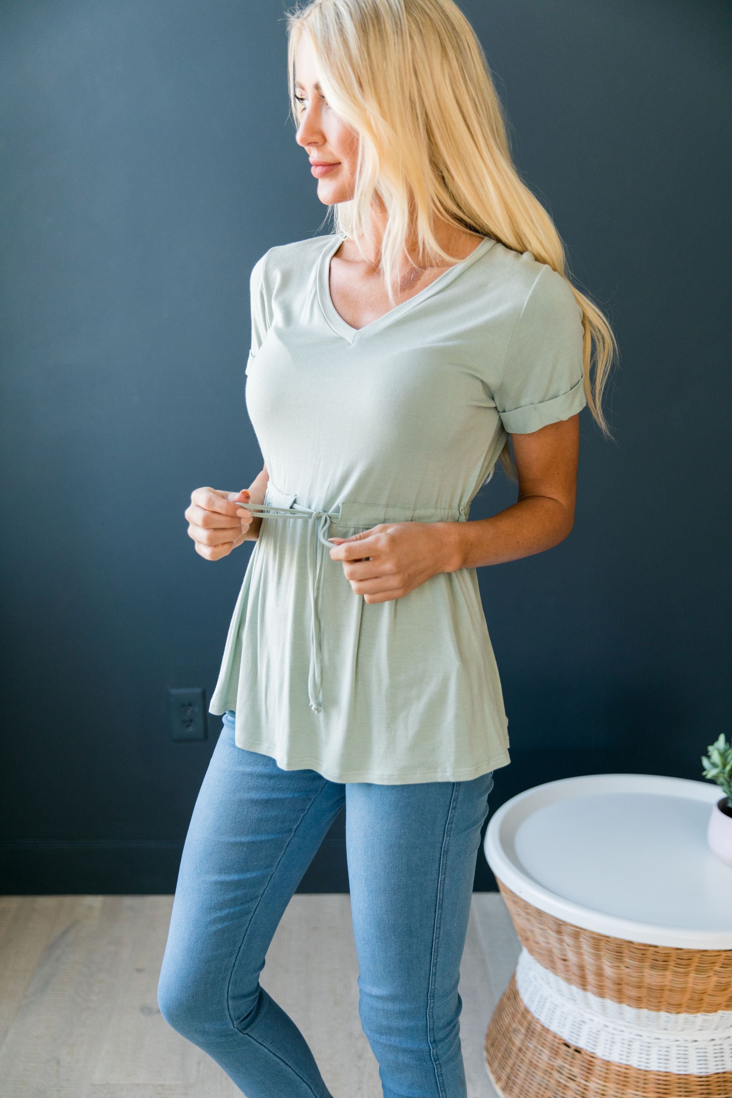 Figure Flattering V-Neck In Soft Sage