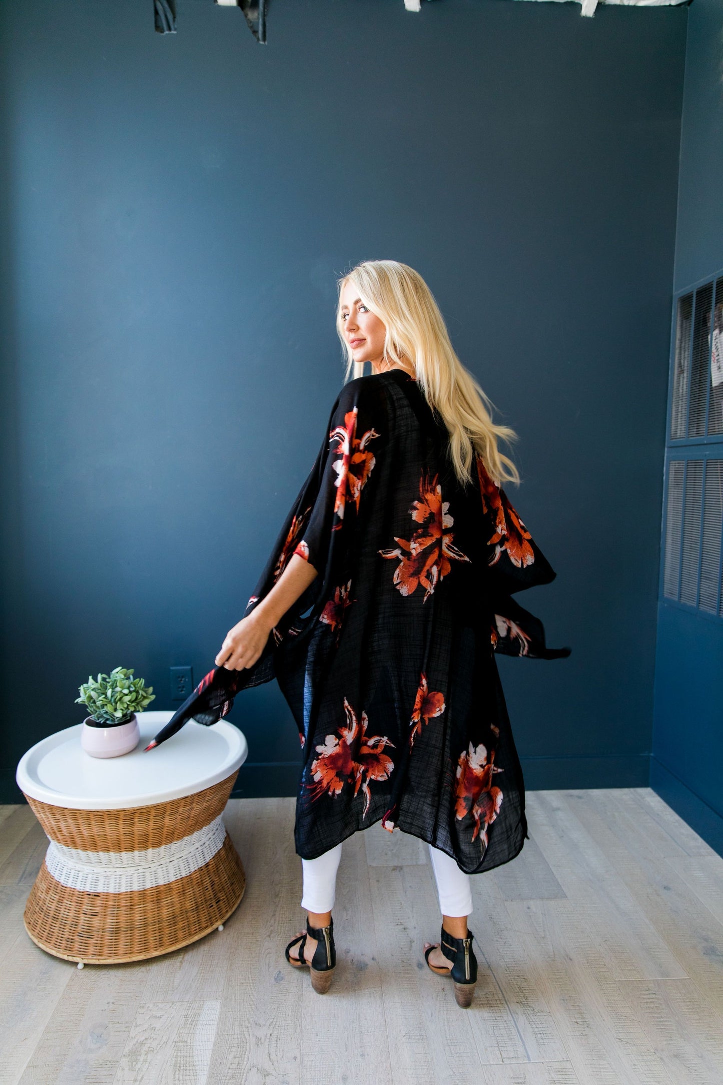 Flowing Floral Kimono in Black