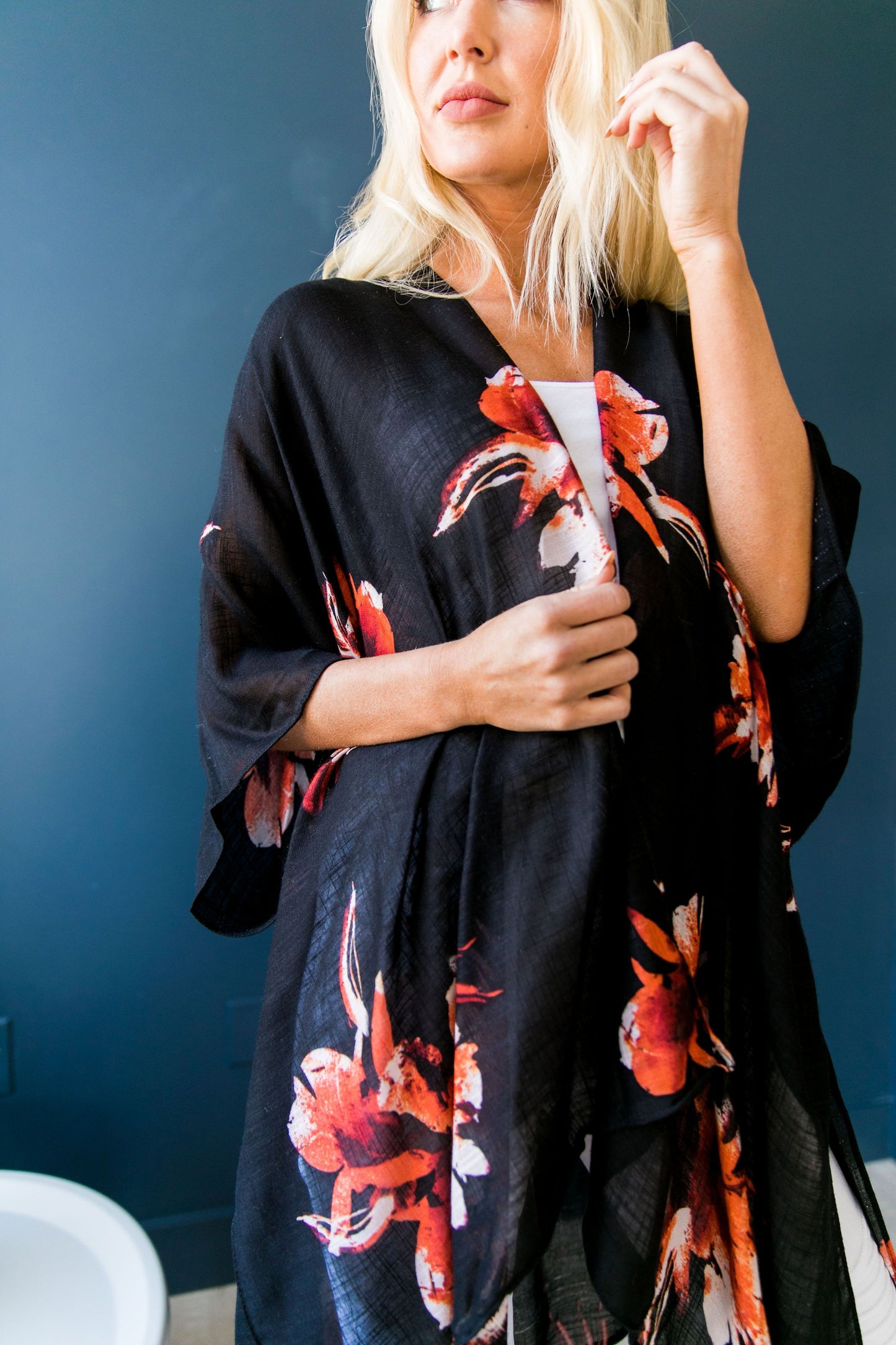 Flowing Floral Kimono in Black