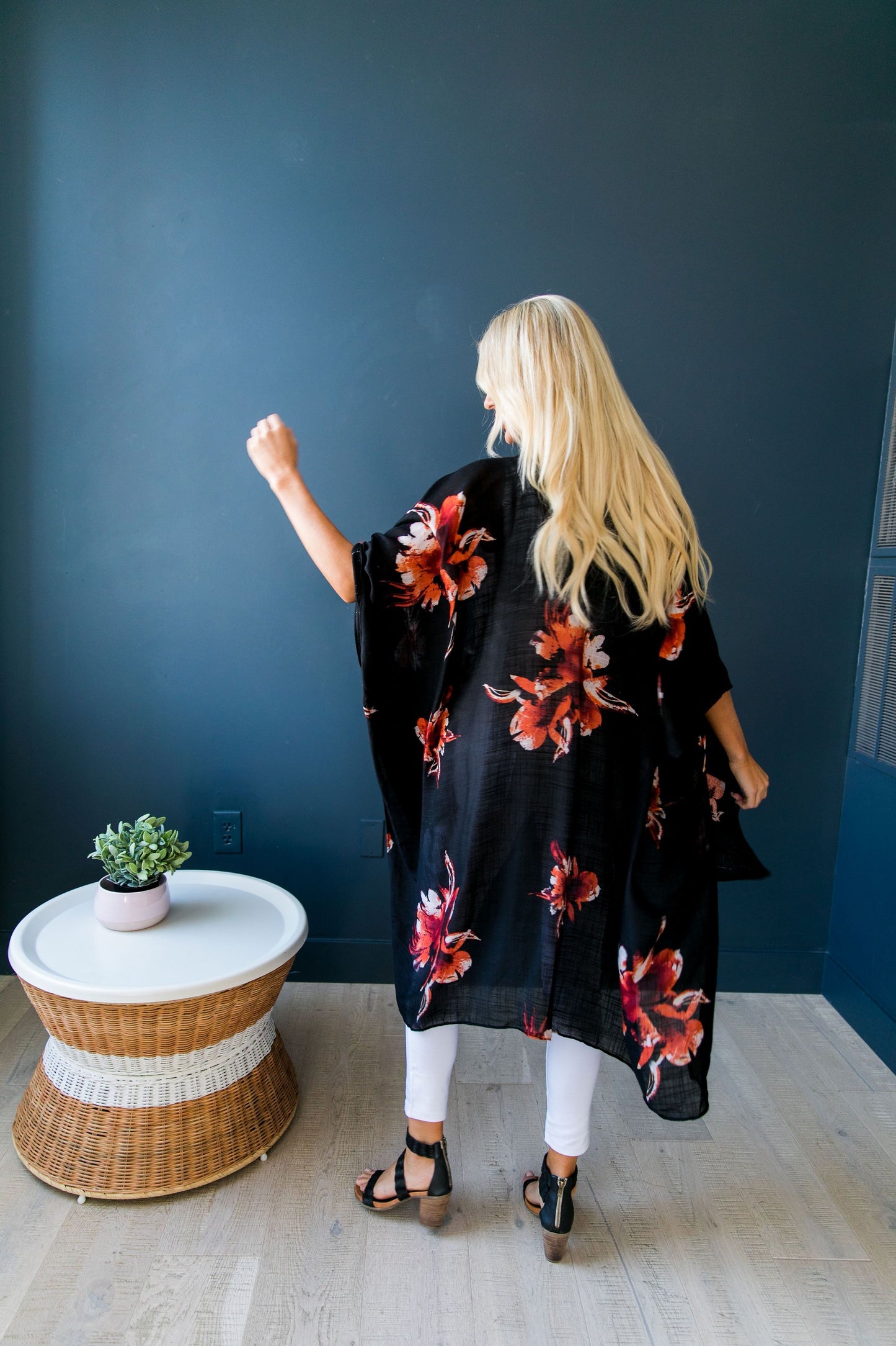 Flowing Floral Kimono in Black