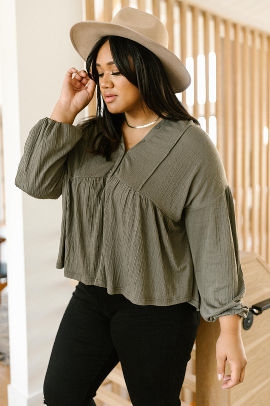 Forever Blooming Babydoll Top in Olive
