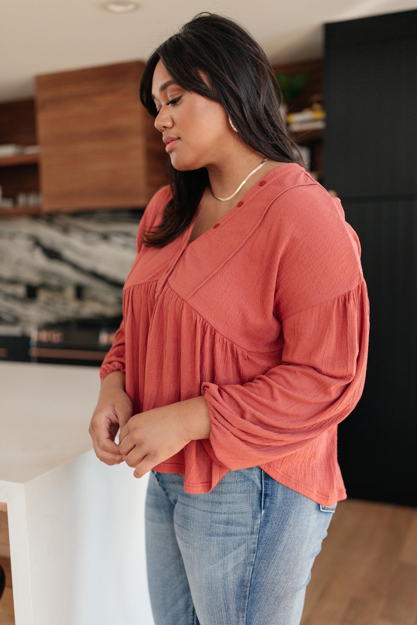 Forever Blooming Babydoll Top in Rust