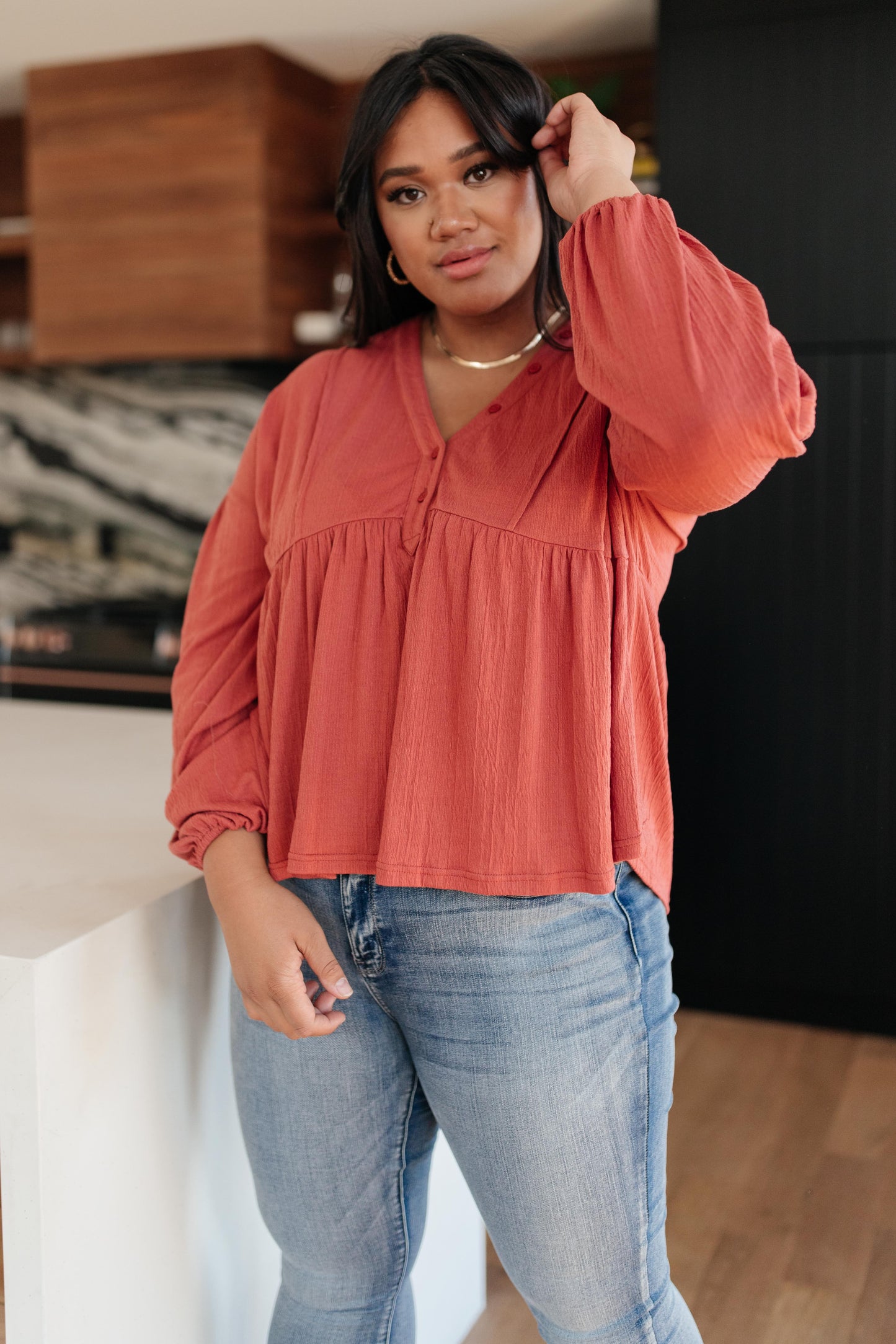 Forever Blooming Babydoll Top in Rust