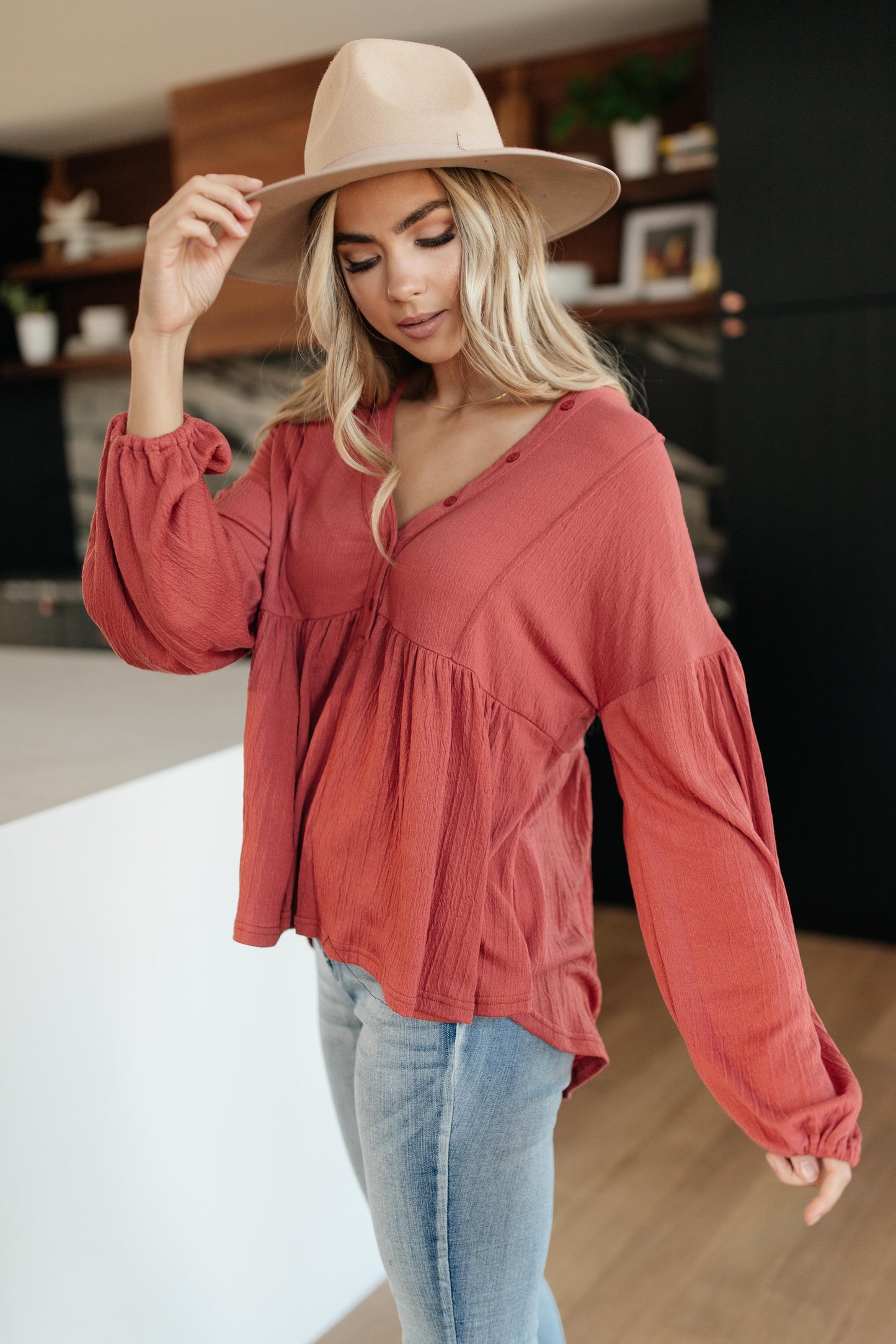 Forever Blooming Babydoll Top in Rust