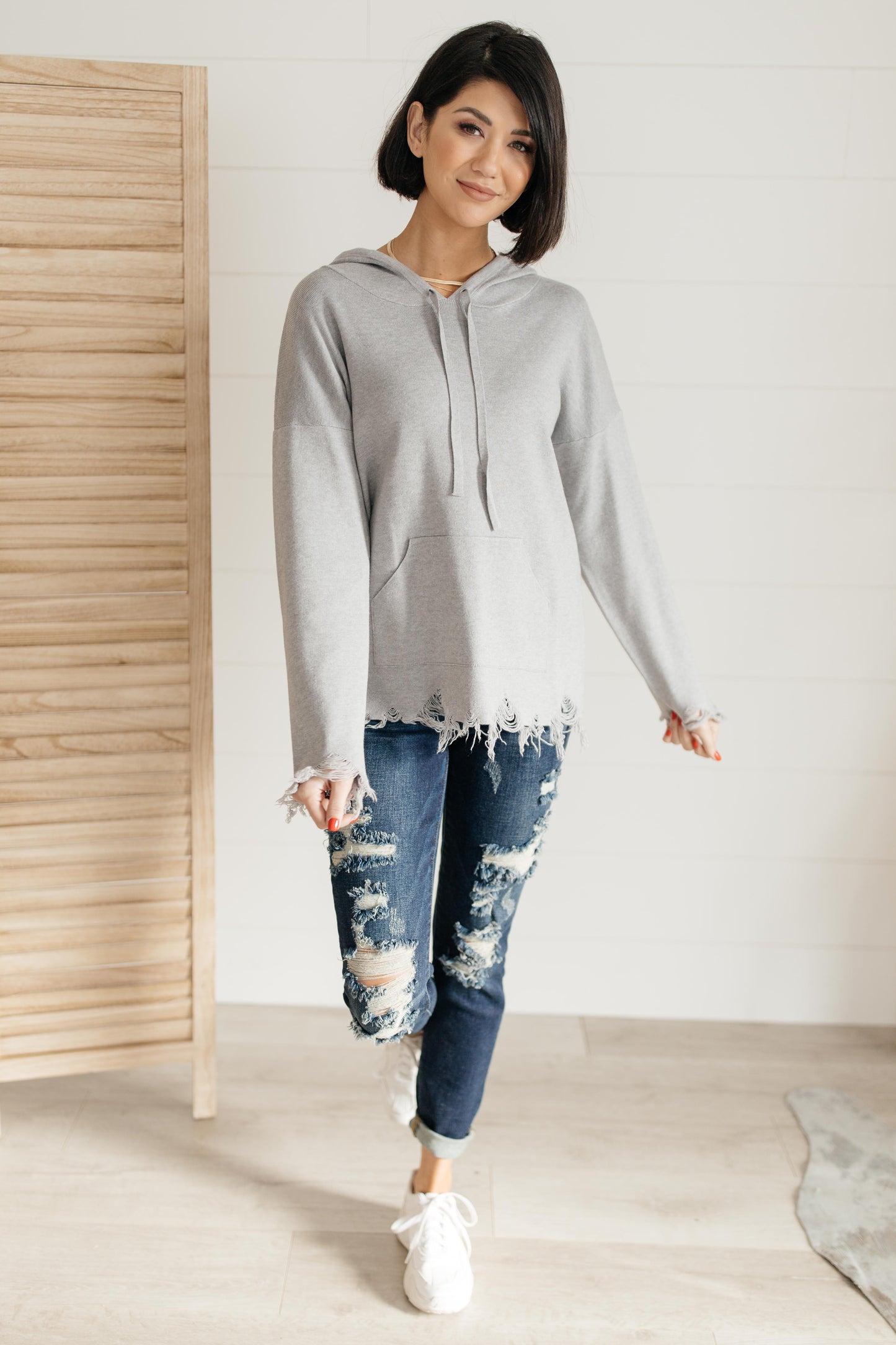 Frayed Edges Hoodie in Grey