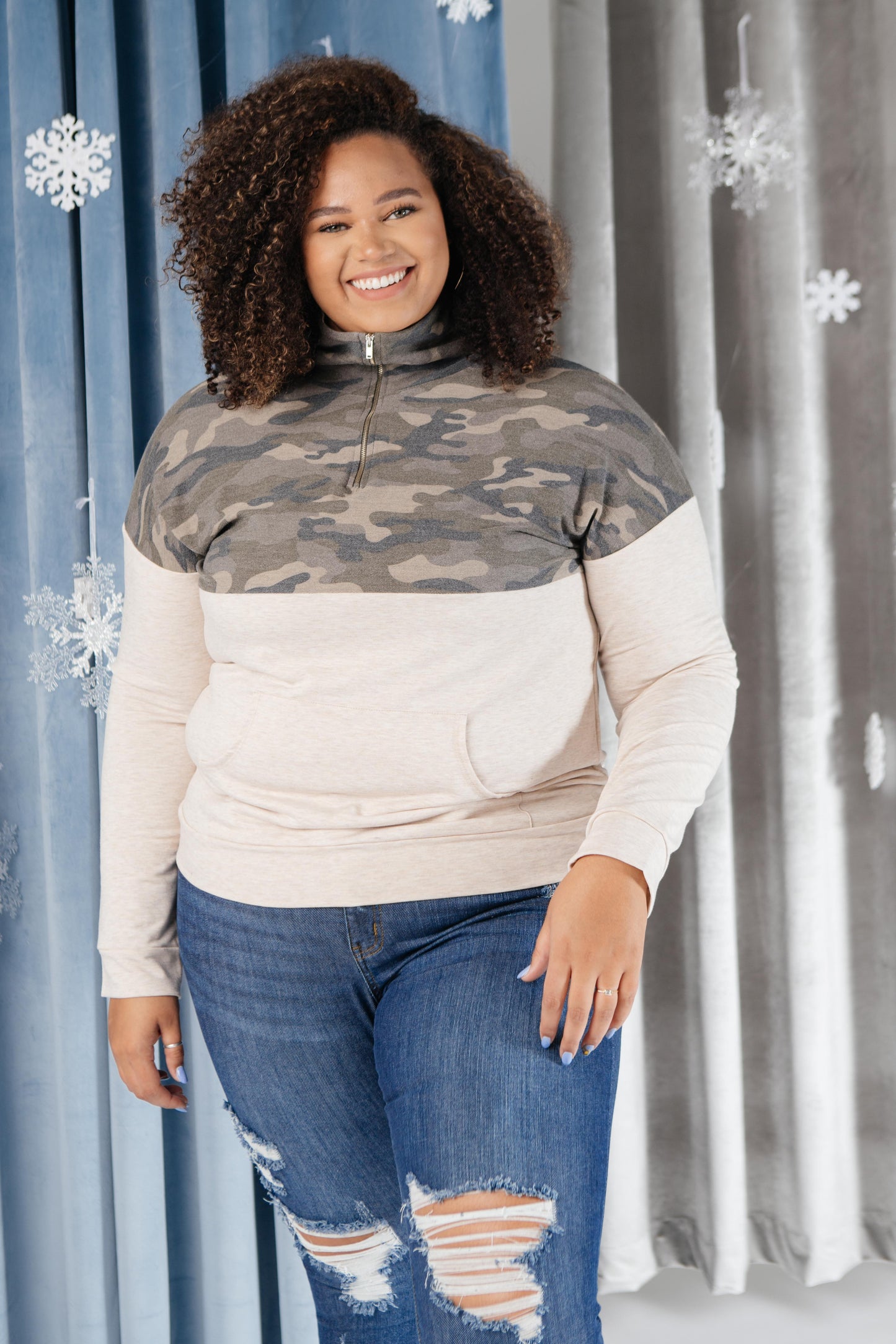 DOORBUSTER Half Camo Pullover in Oatmeal
