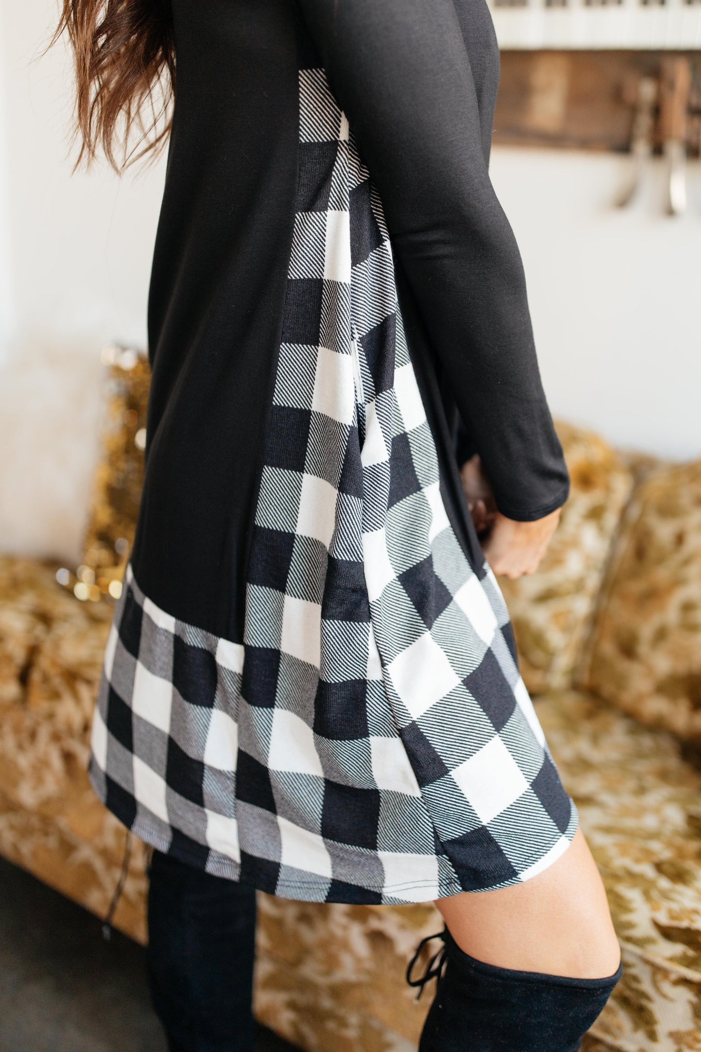 Hints Of Plaid Dress in Ivory