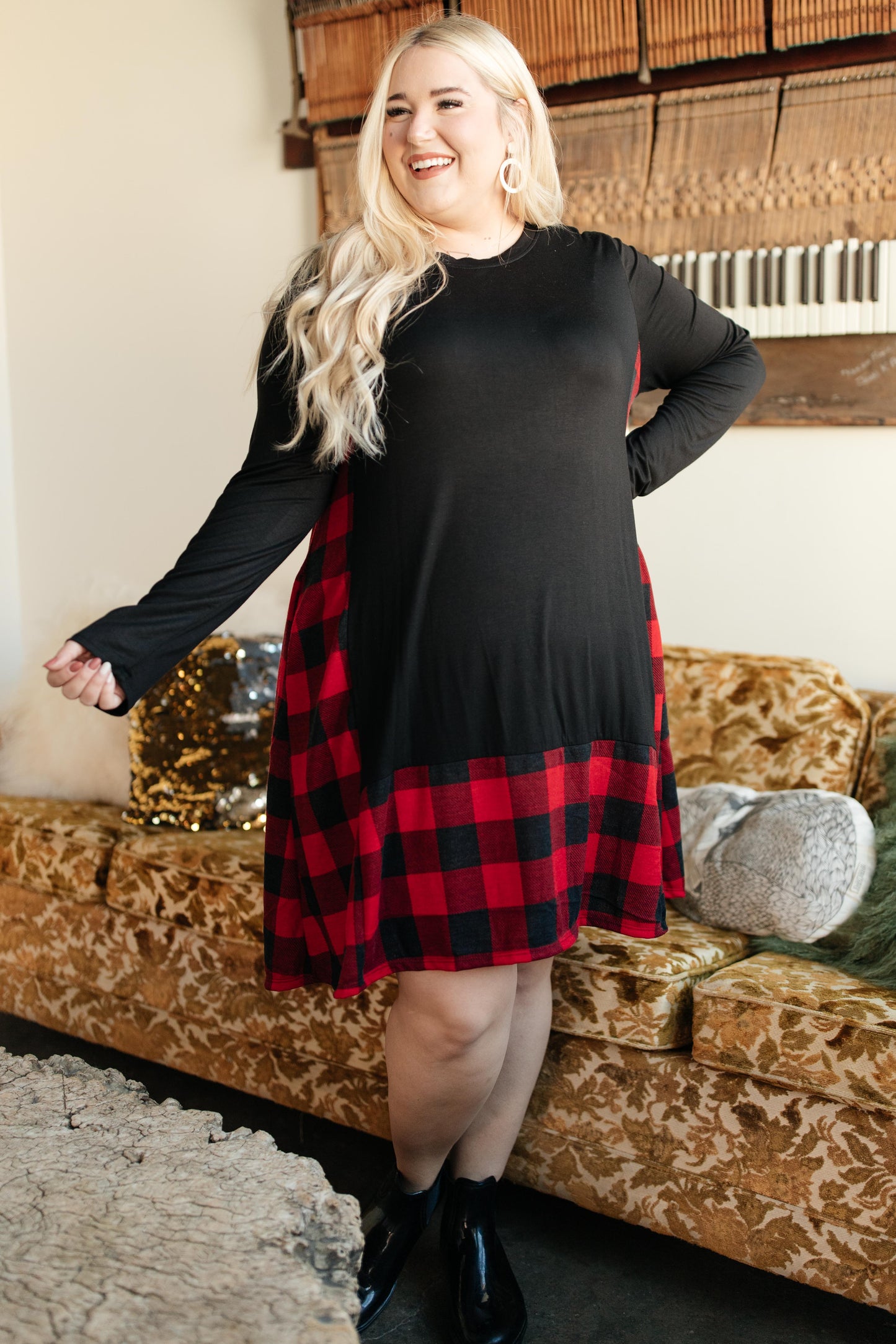 Hints Of Plaid Dress in Red