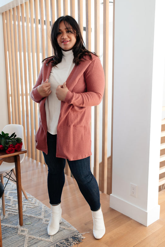 Hooded and Laced Cardigan in Blush