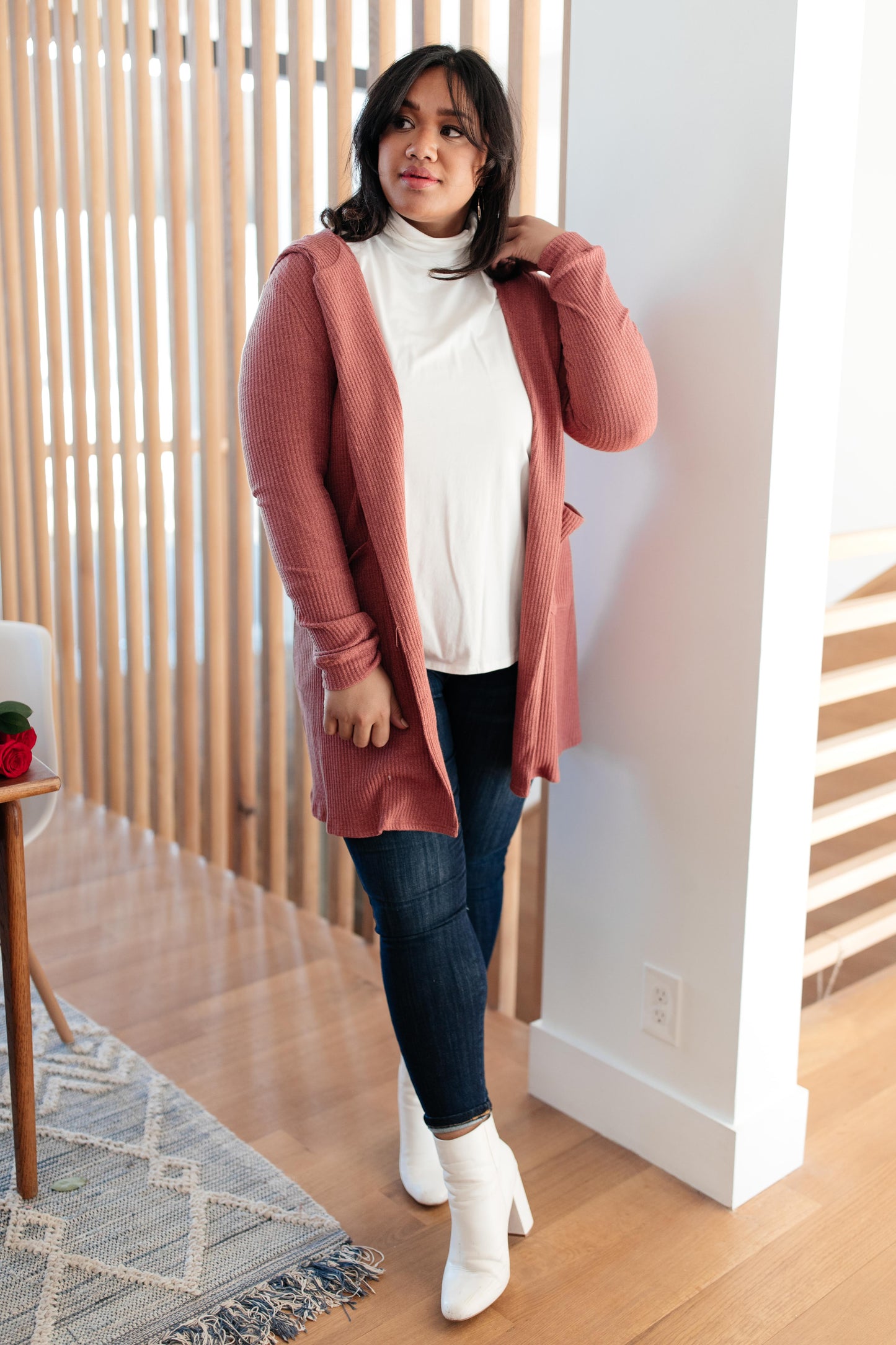 Hooded and Laced Cardigan in Blush