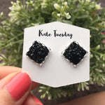 Black Square Druzy Earrings