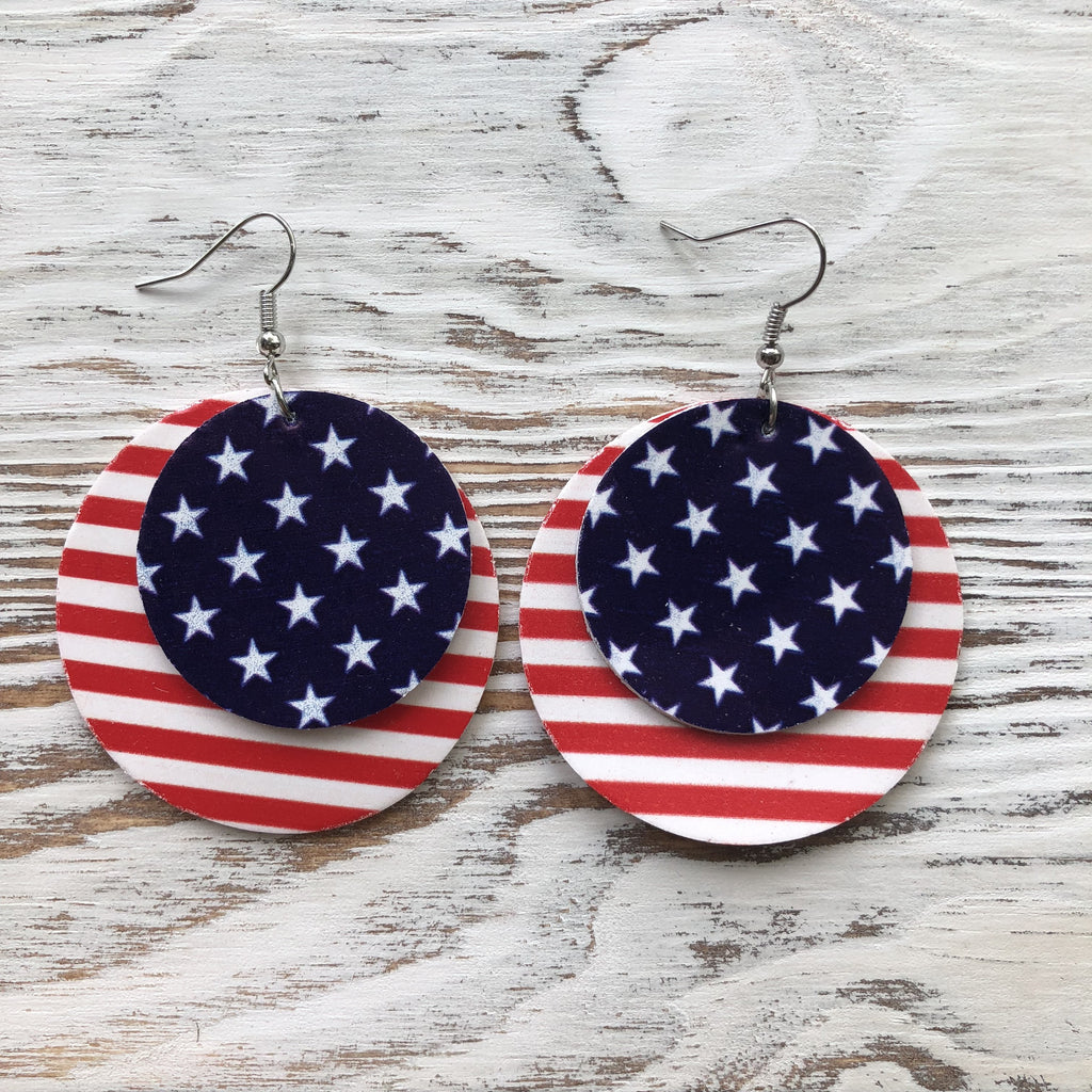 4th Of July Teardrop Patriotic Synthetic Leather Earrings Round