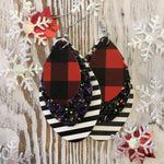 3 Glitter Red Plaid Stripe Holiday Leather Hang Earrings