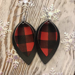 2 Layer Buffalo Plaid Red Black Holiday Leather Hang Earrings
