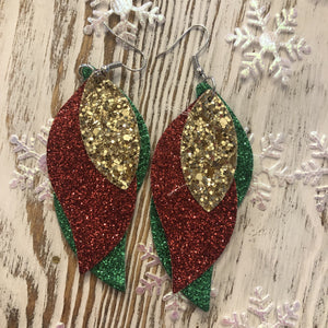 3 Layer Holiday Leather Hang Earrings