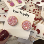 Baby Pink Sparkly 12mm Druzy Earrings