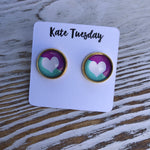 Purple White Turquoise Heart 12mm Earrings
