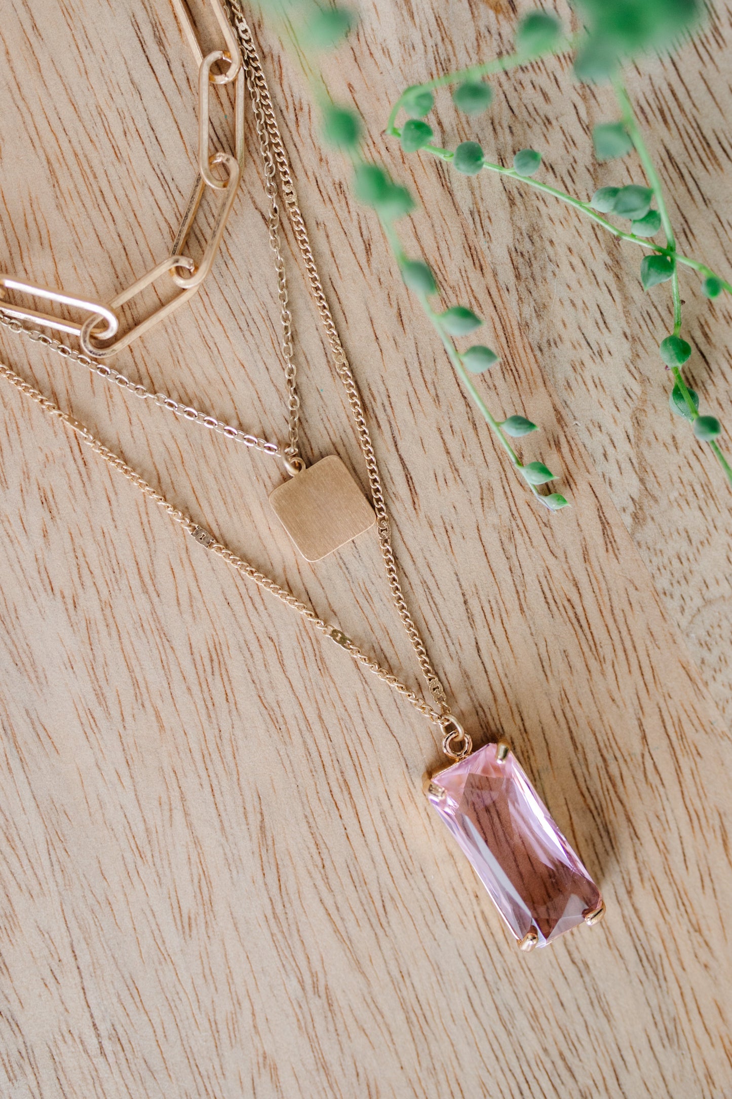 Baguette Bar Pendant Layered Necklace In Pink