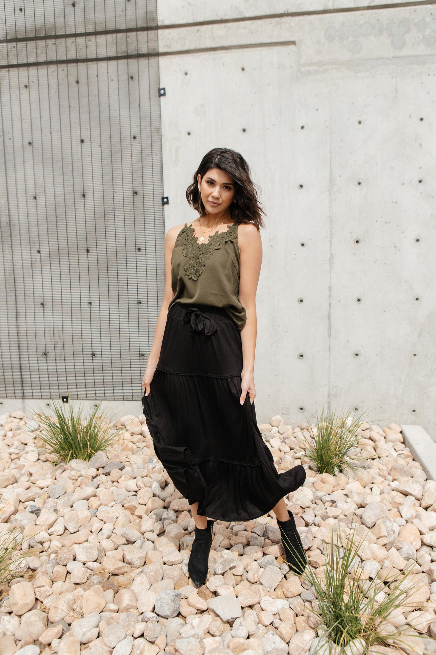Lace Applique Camisole In Olive
