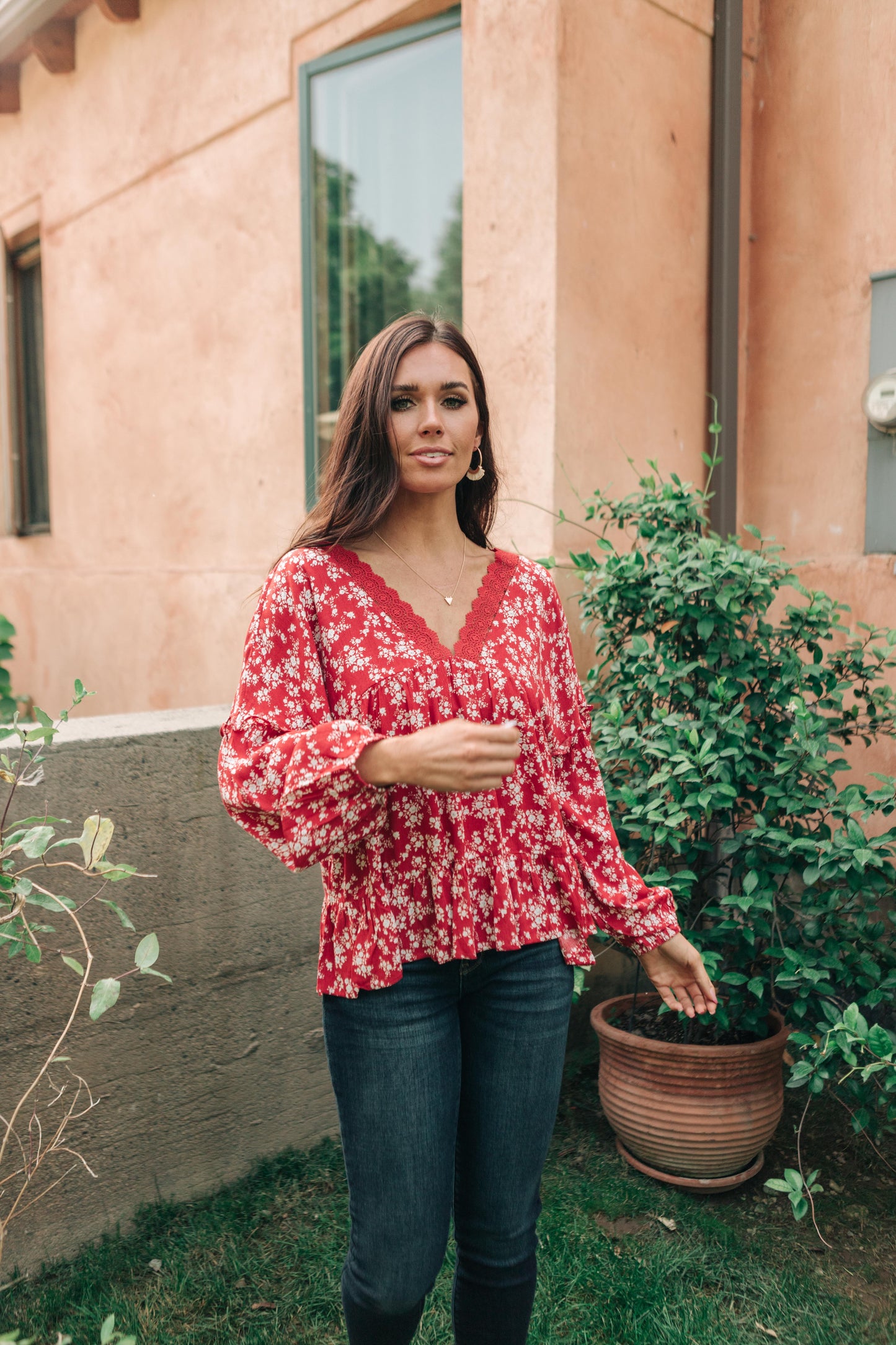 Lace Trimmed Floral Blouse