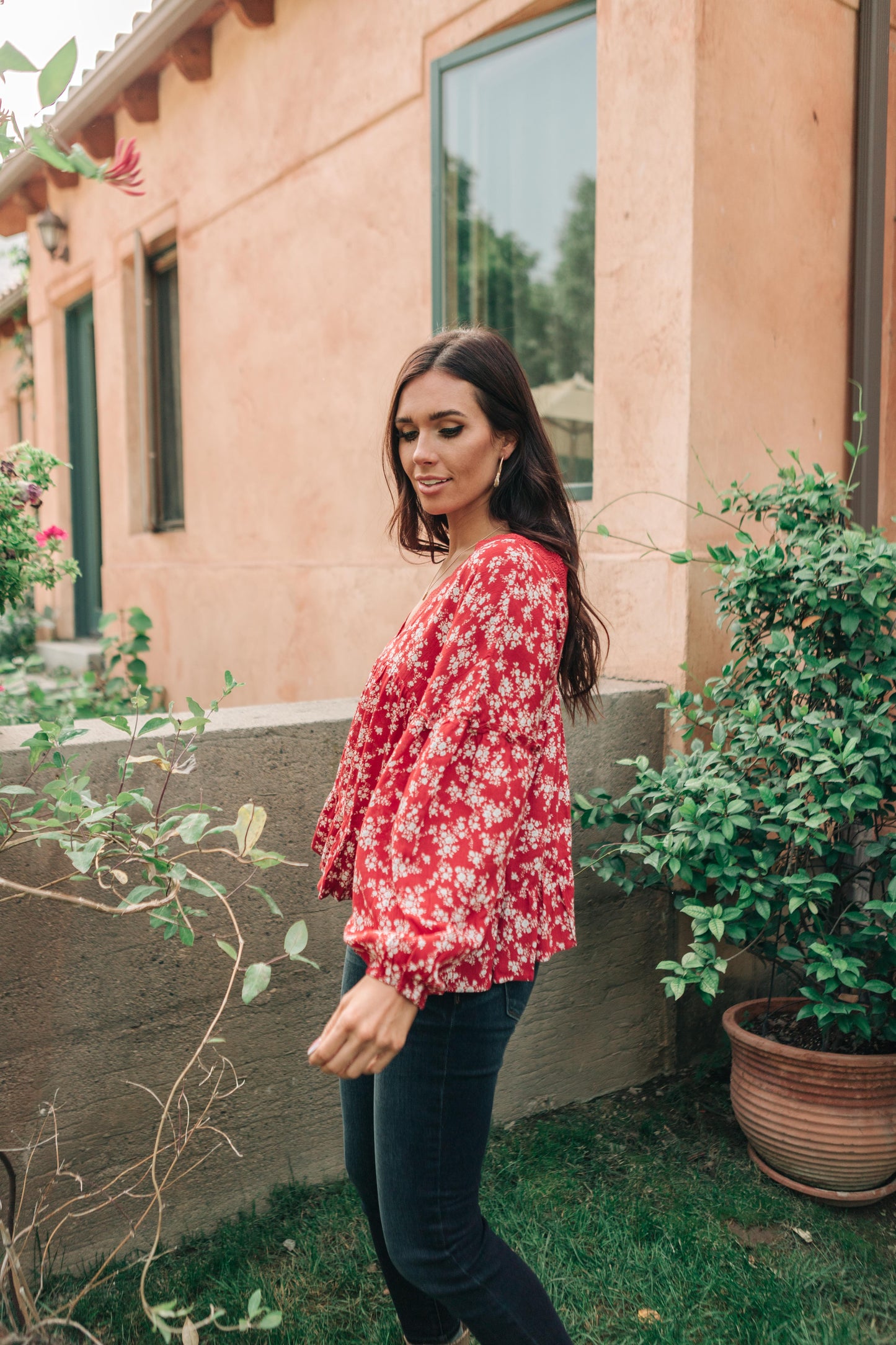 Lace Trimmed Floral Blouse