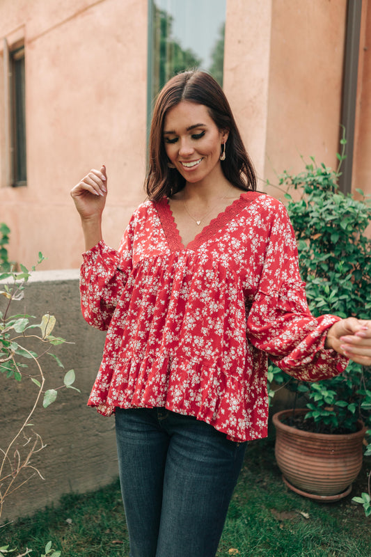 Lace Trimmed Floral Blouse