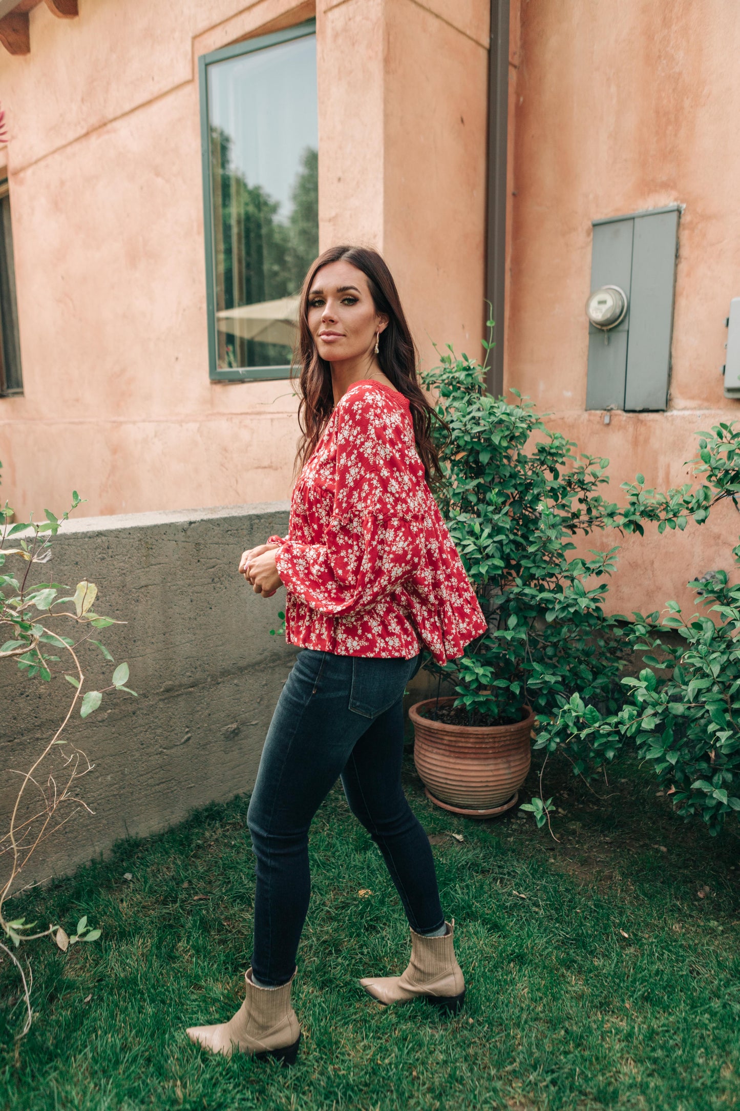 Lace Trimmed Floral Blouse
