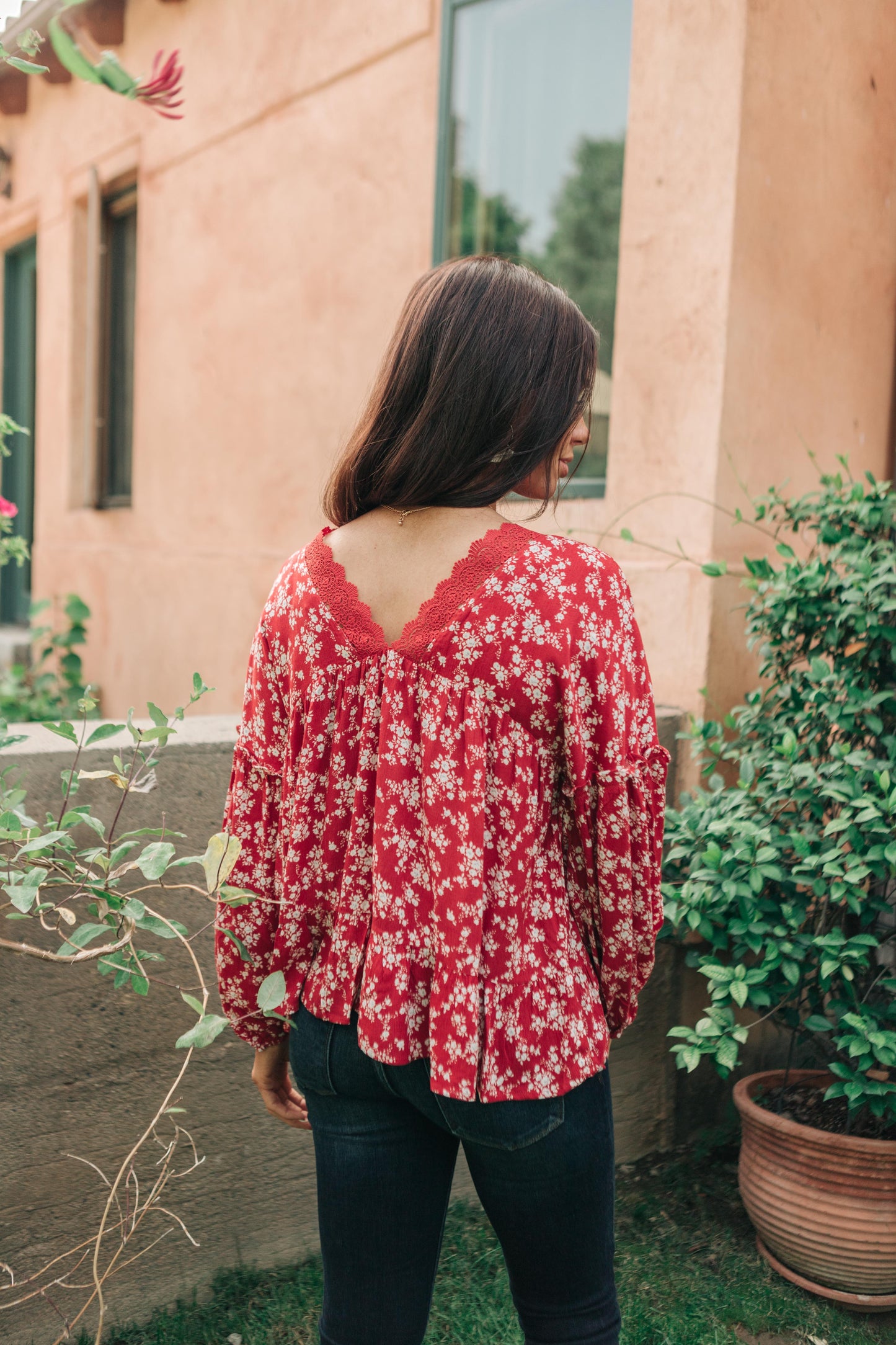 Lace Trimmed Floral Blouse