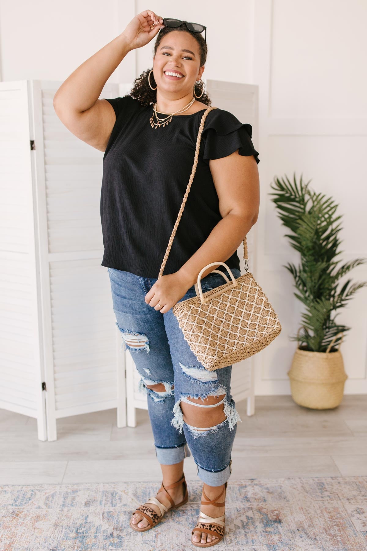 Light and Linen Top in Black