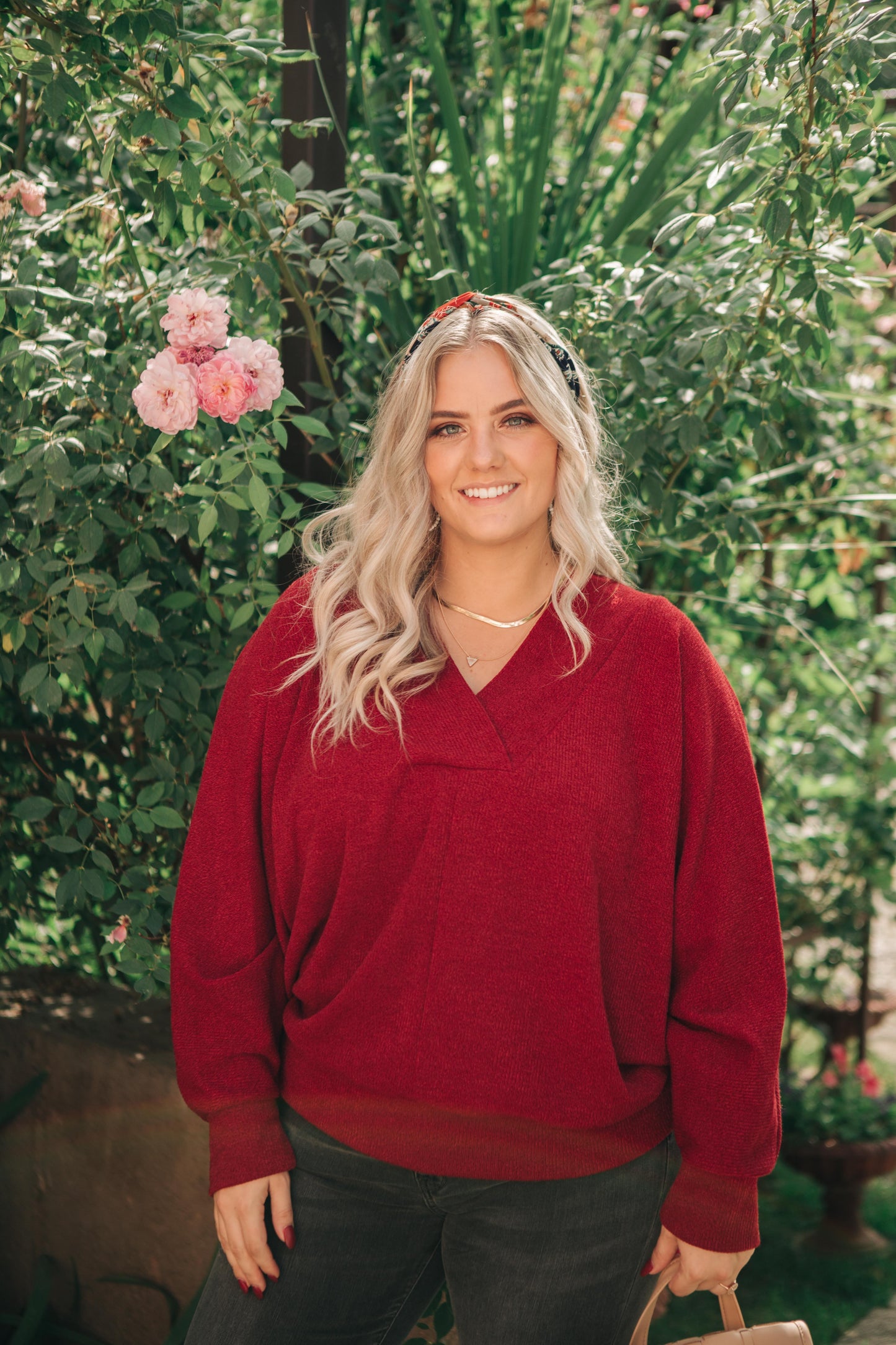 Magnificent V-Neck Top In Wine