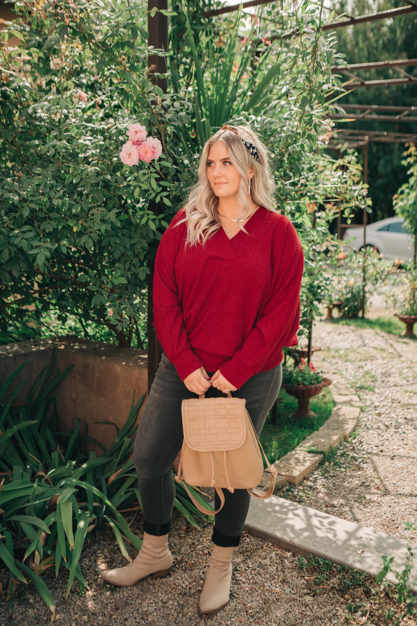 Magnificent V-Neck Top In Wine