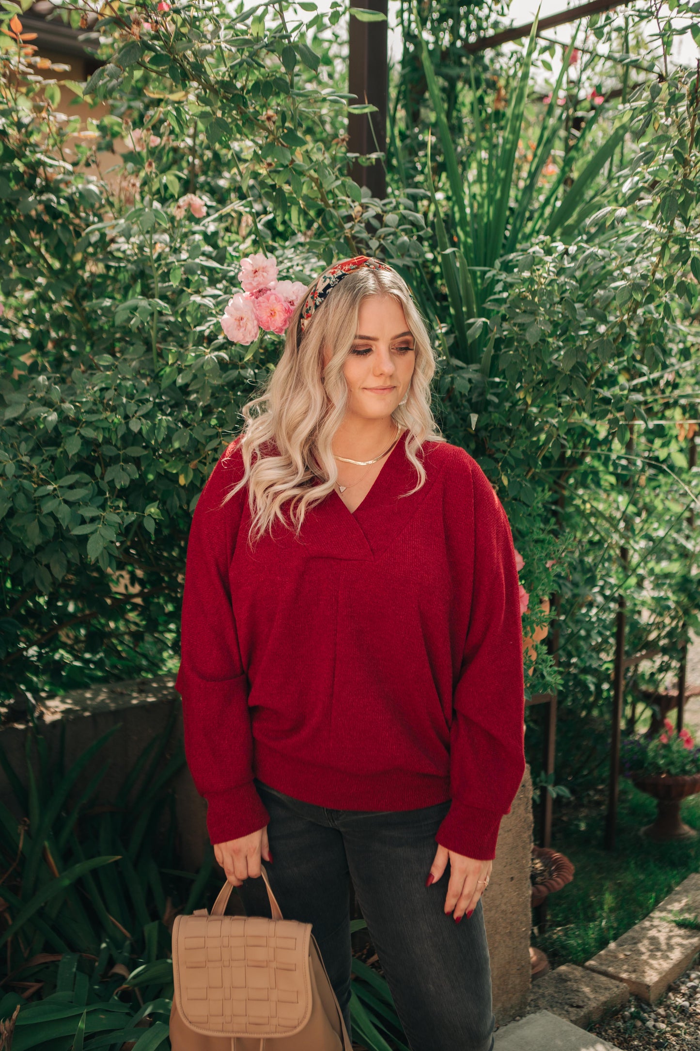 Magnificent V-Neck Top In Wine