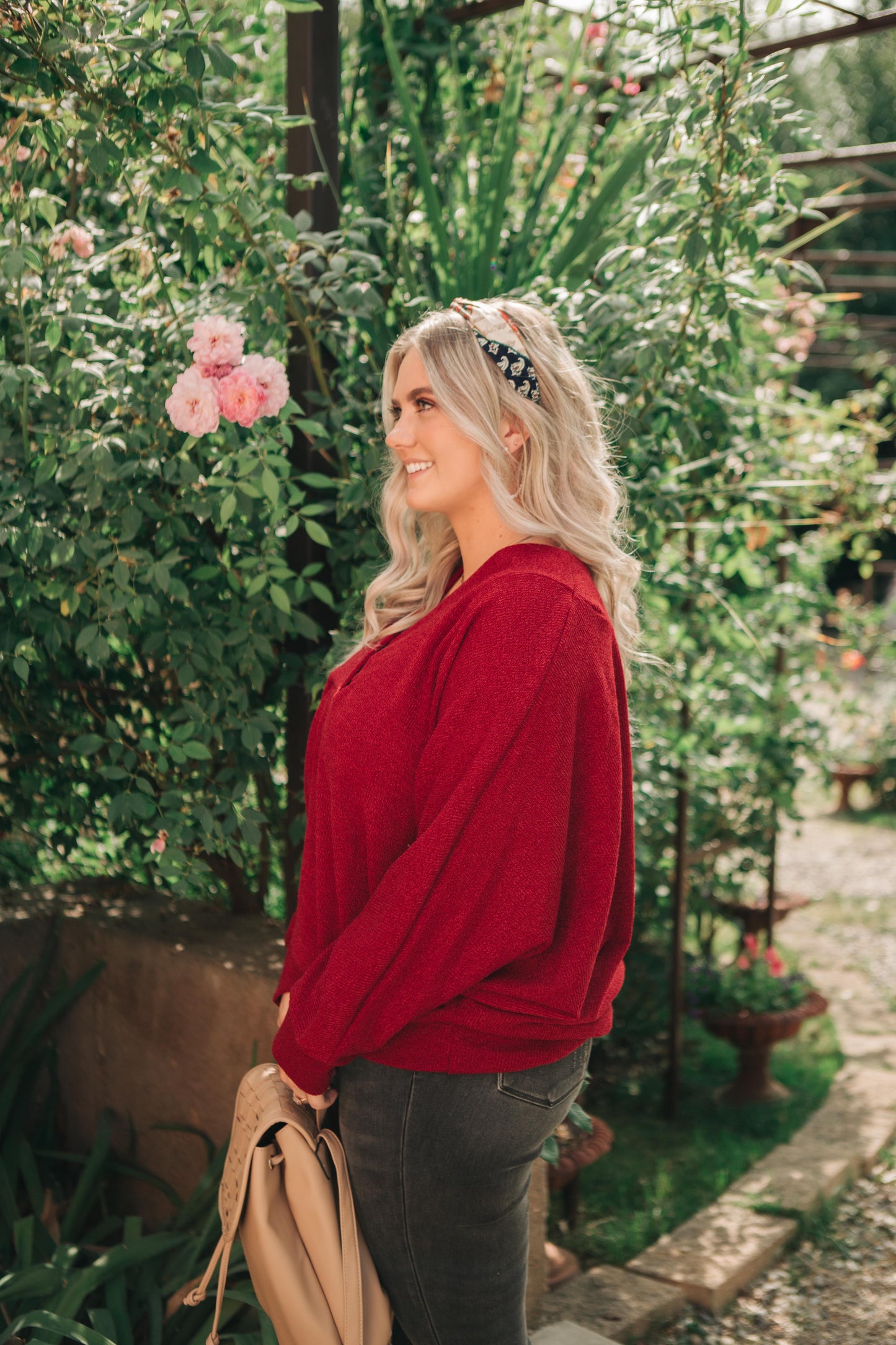 Magnificent V-Neck Top In Wine