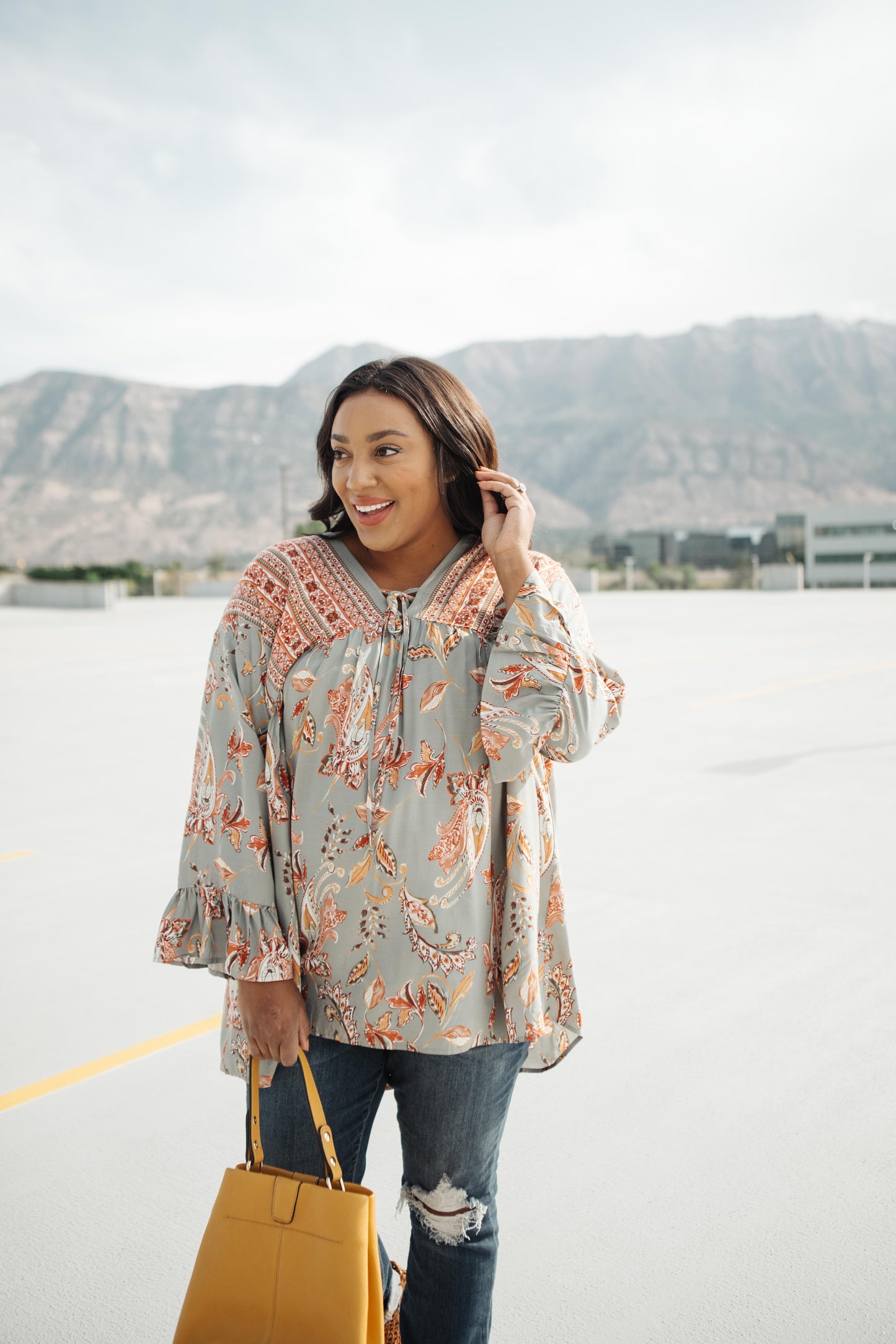 Meadow Sage Floral Peasant Blouse