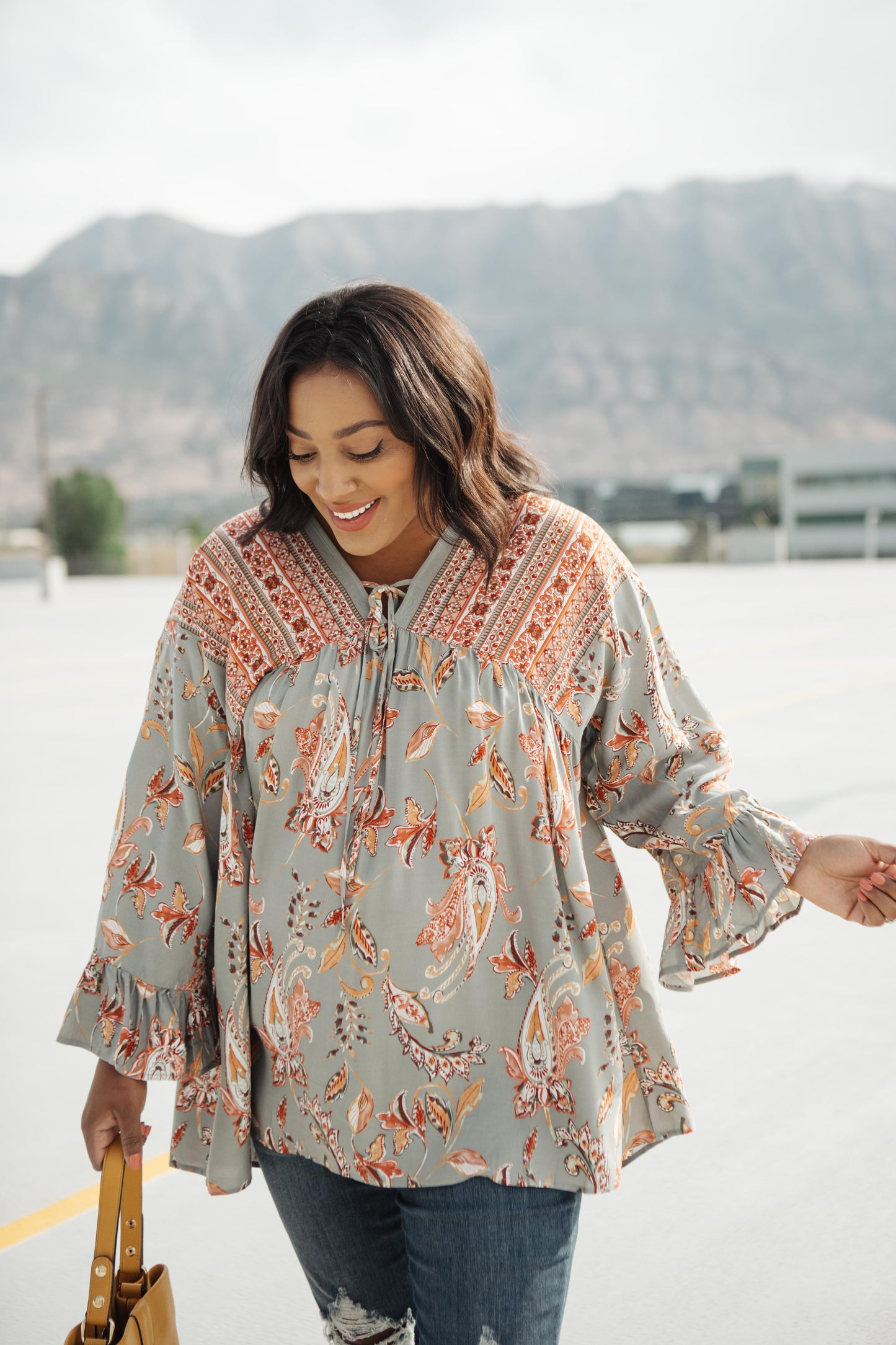 Meadow Sage Floral Peasant Blouse
