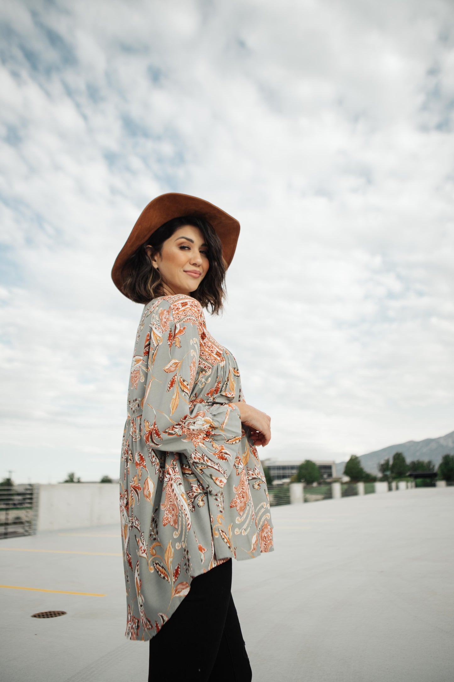 Meadow Sage Floral Peasant Blouse