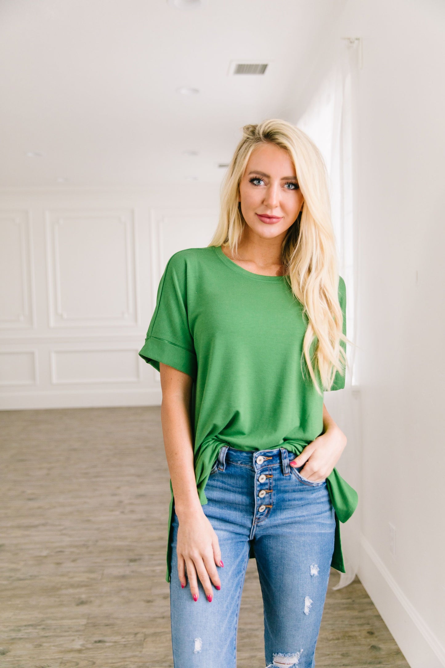 Nessa Crew Neck Top In Kiwi - ALL SALES FINAL