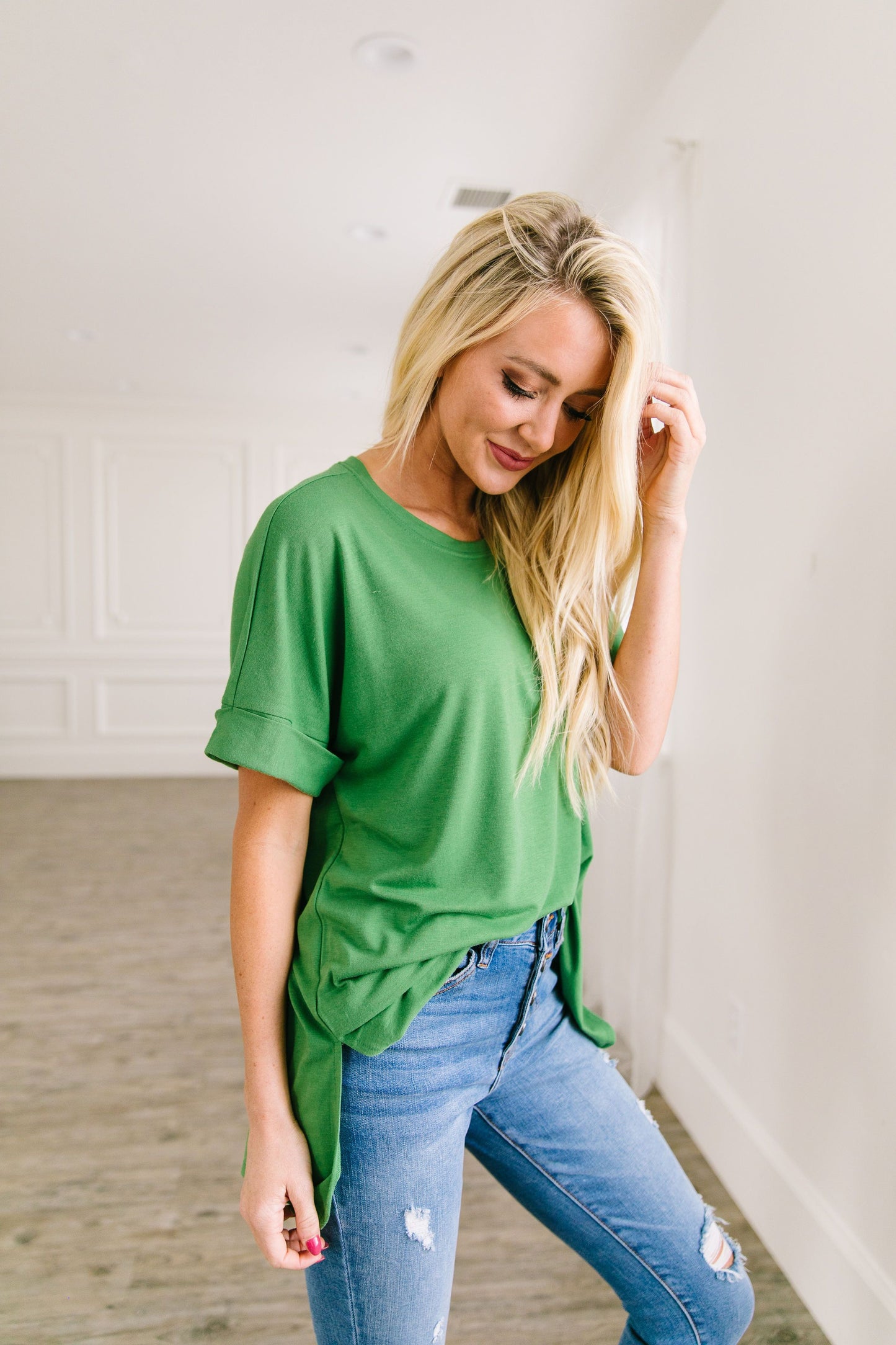 Nessa Crew Neck Top In Kiwi - ALL SALES FINAL