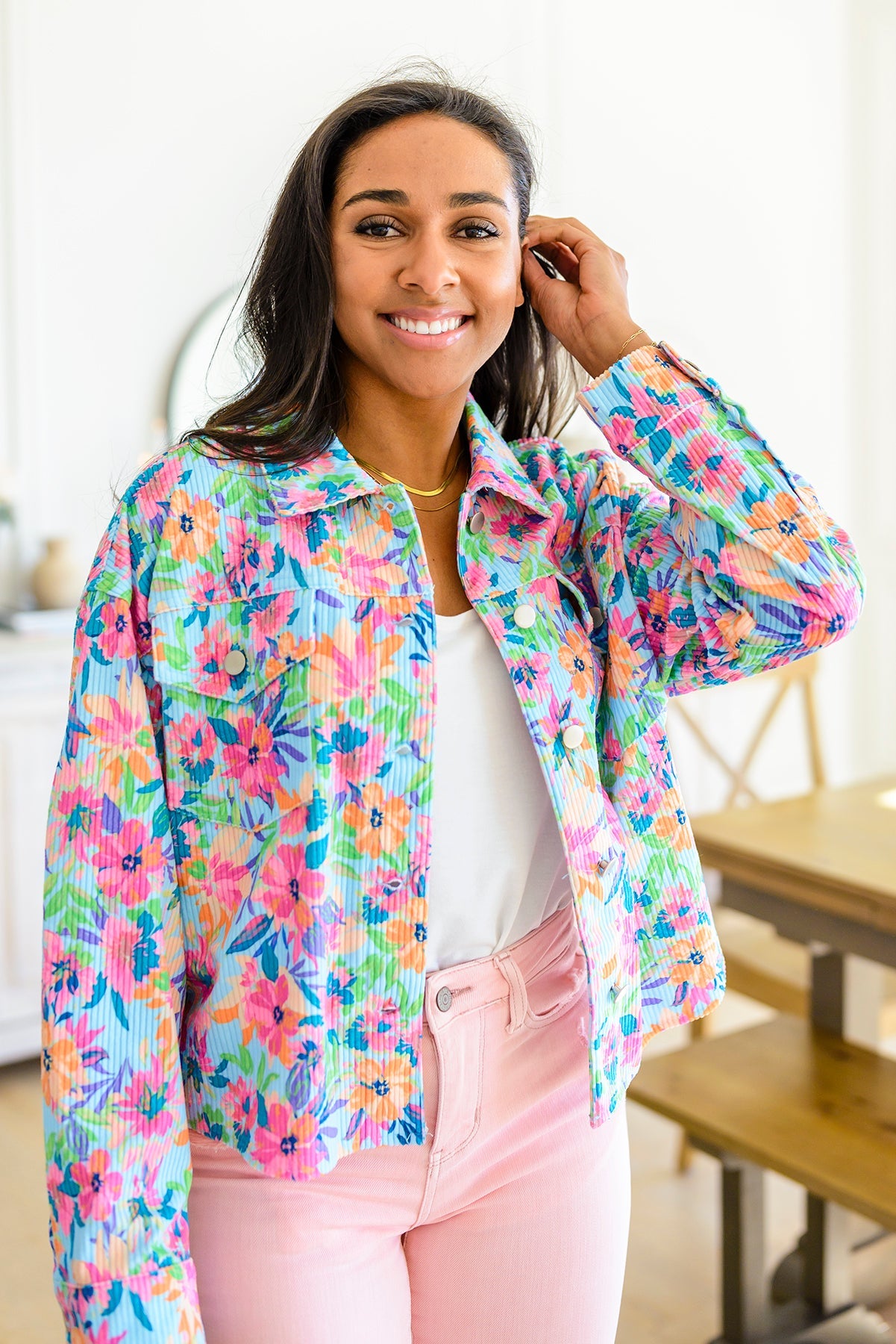 Never a Wall Flower Floral Corduroy Jacket