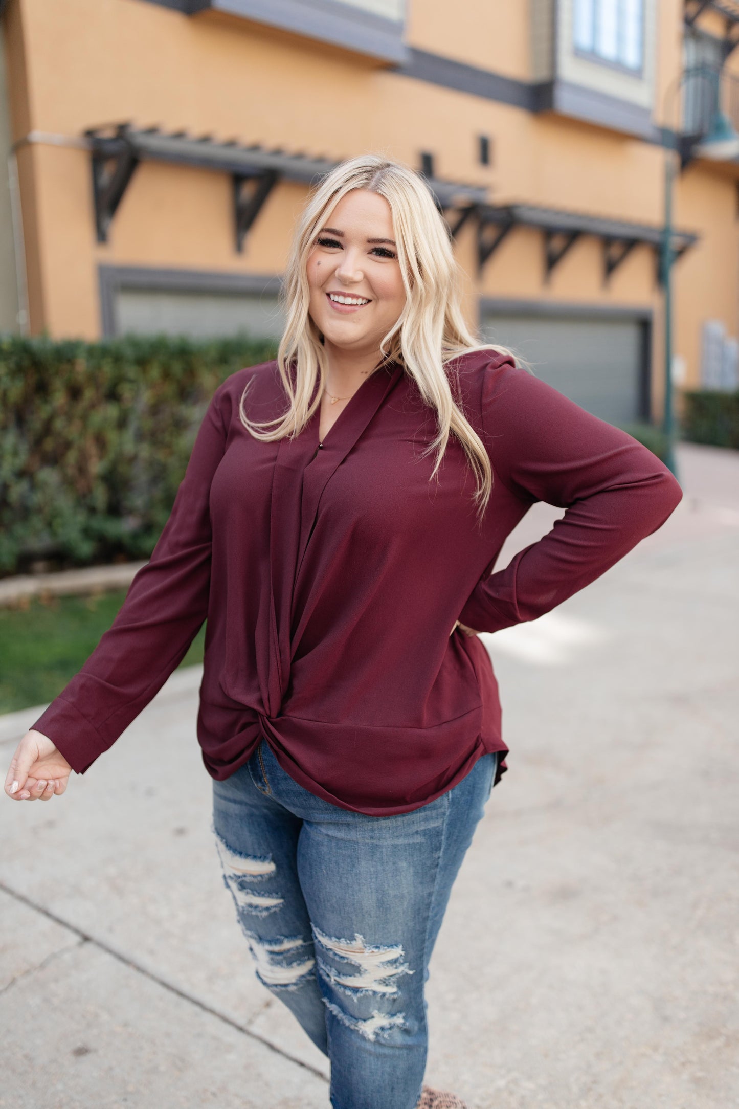 Office Miss Top in Burgundy