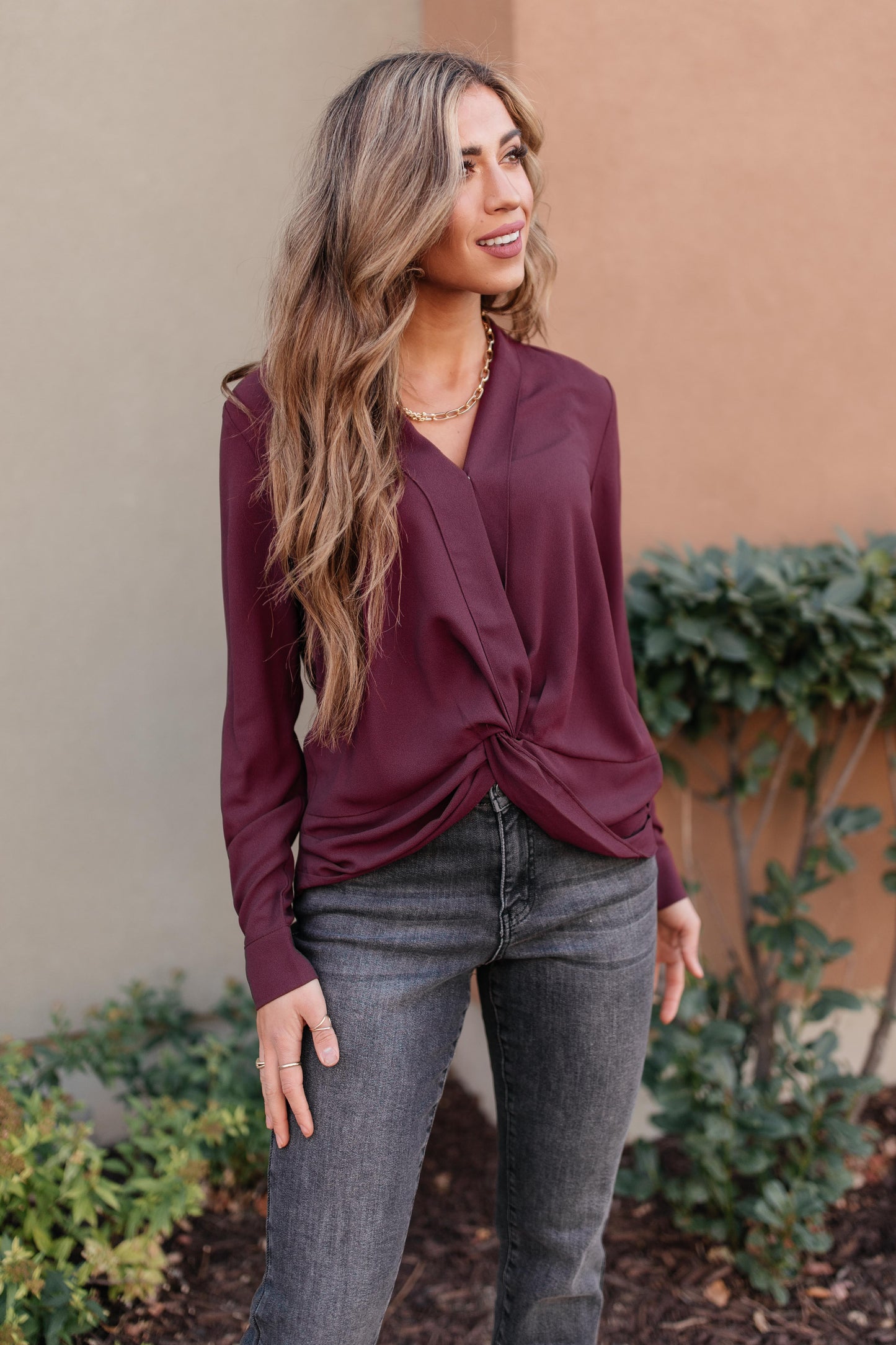 Office Miss Top in Burgundy