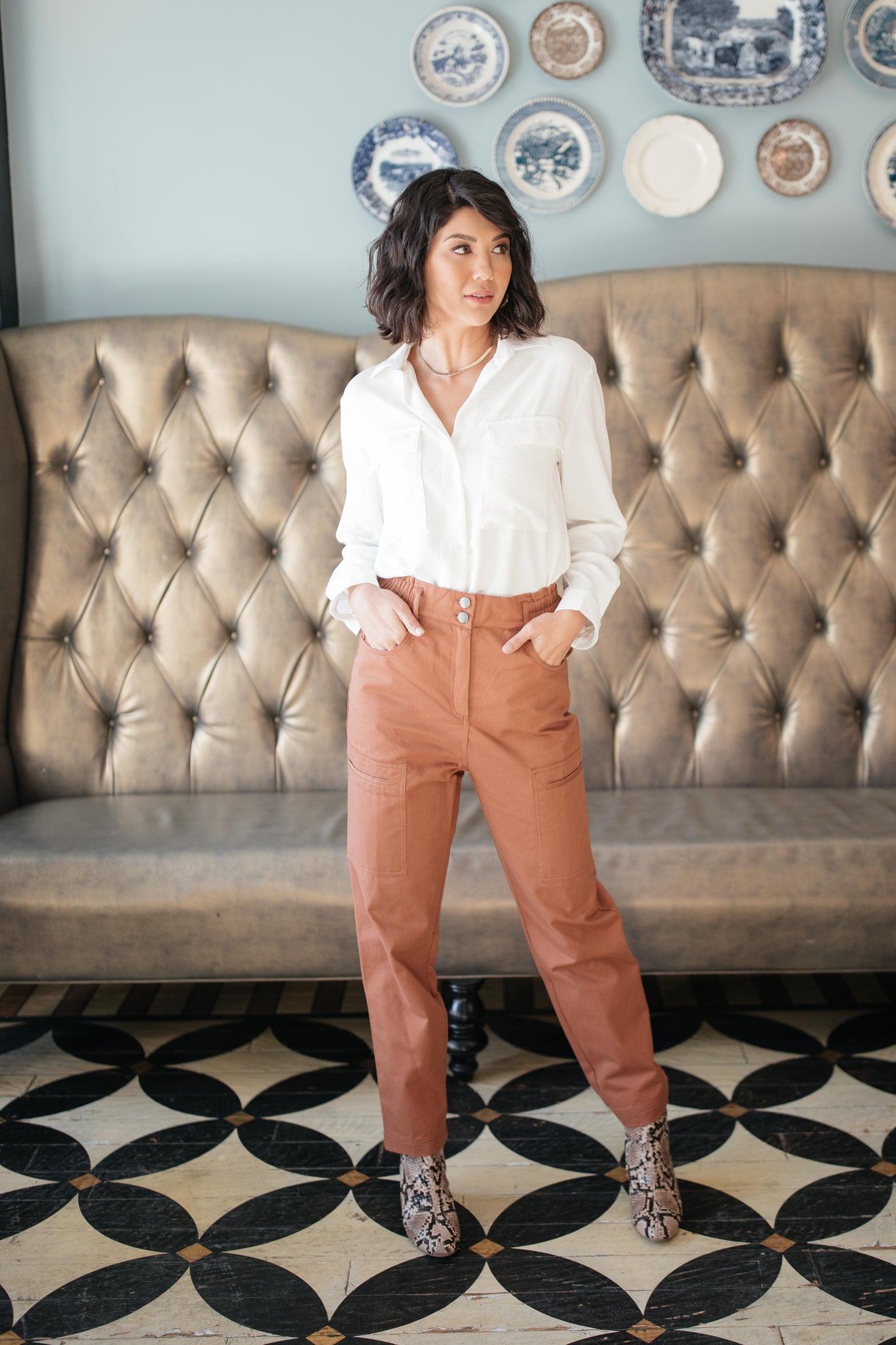 Peighton Paper Bag Pants in Camel