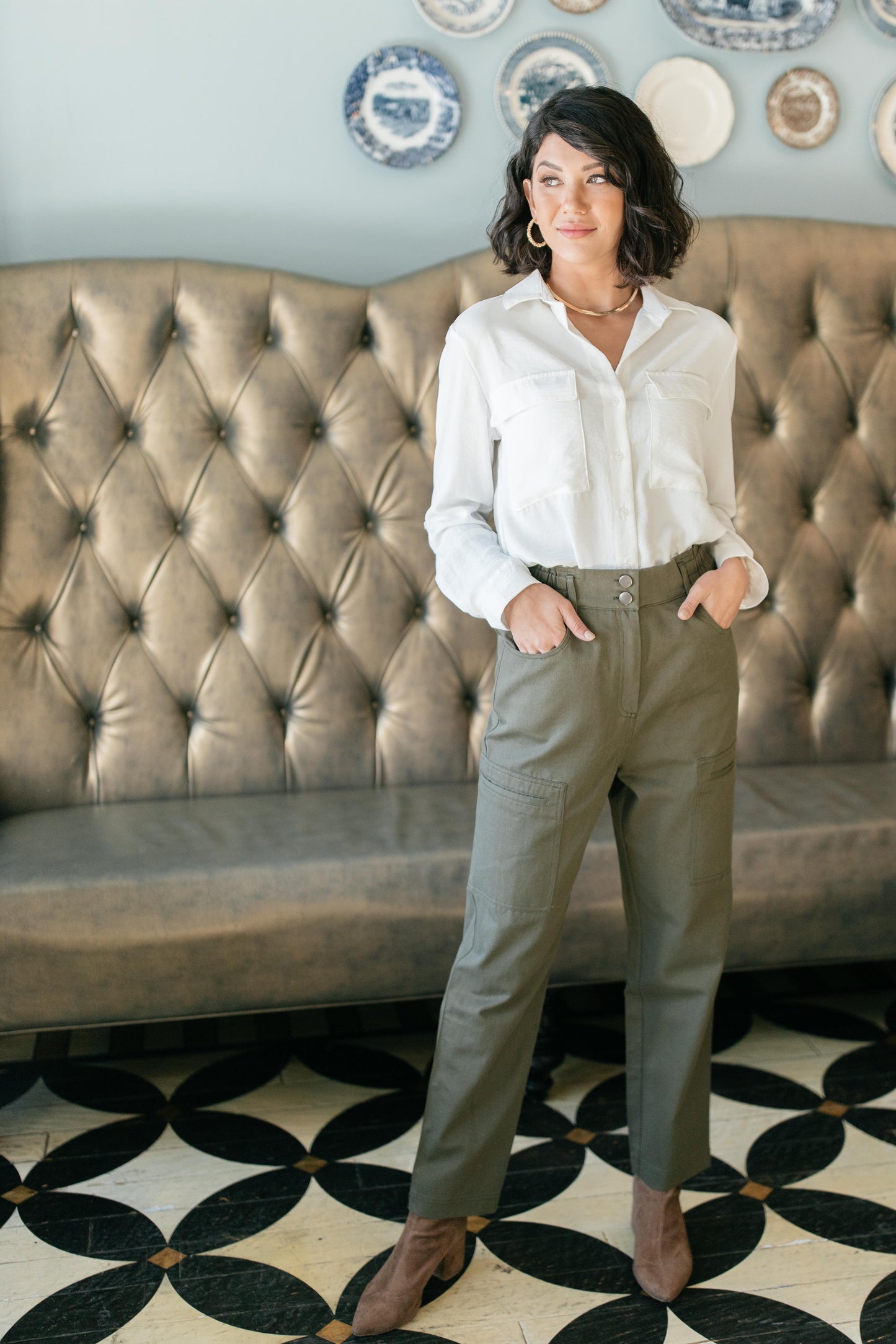 Peighton Paper Bag Pants in Olive