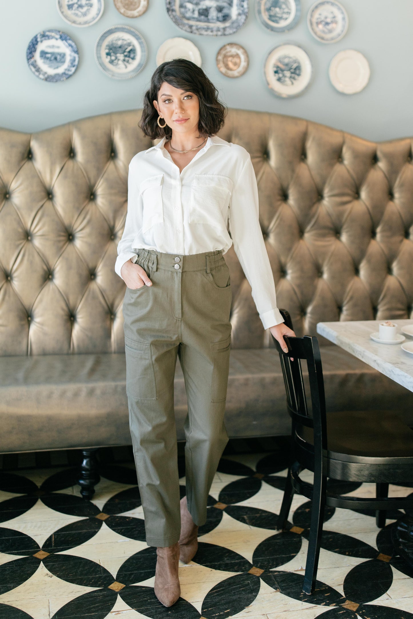 Peighton Paper Bag Pants in Olive