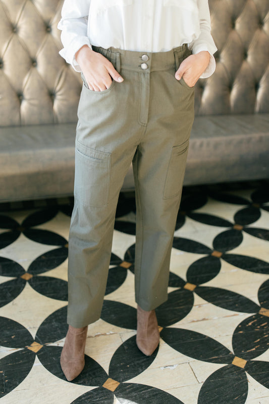 Peighton Paper Bag Pants in Olive