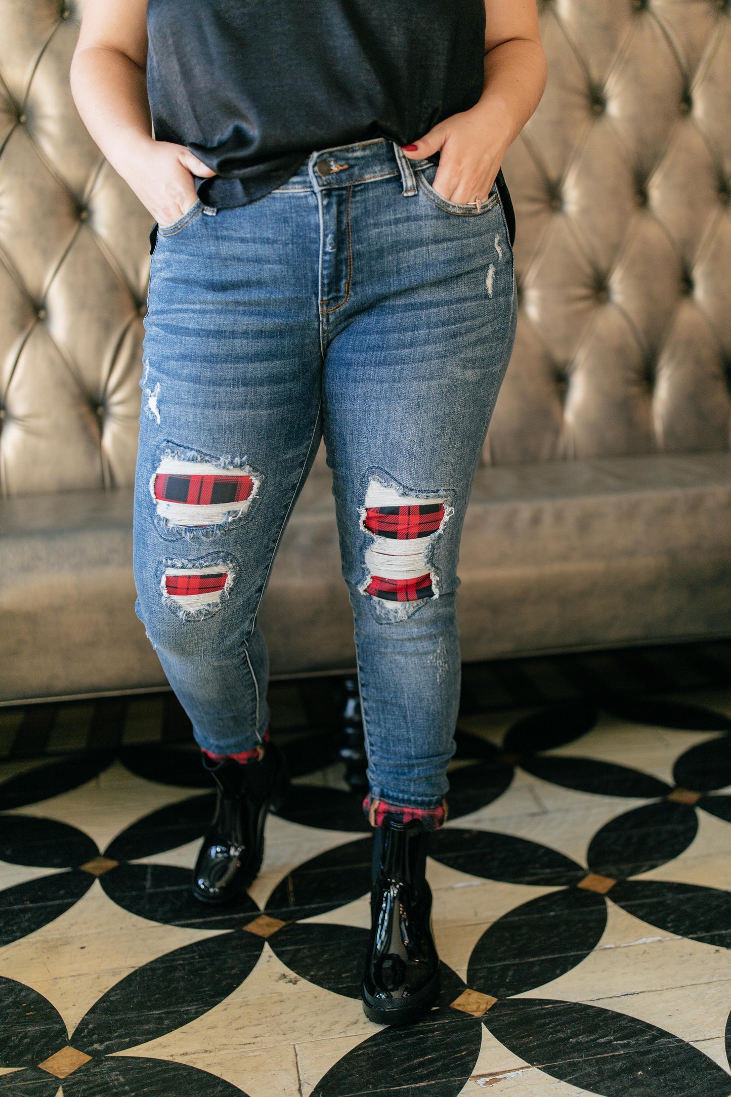 Plaid Peek-A-Boo Jeans