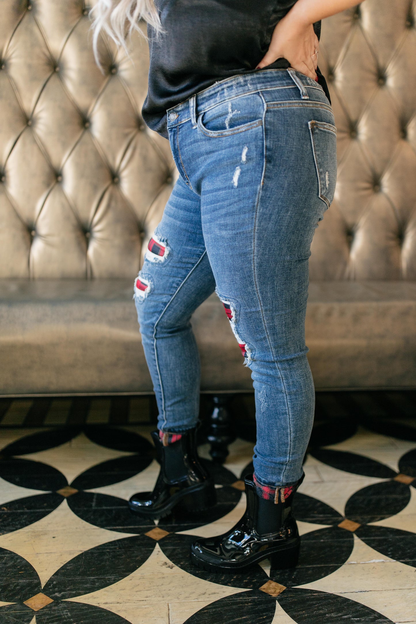 Plaid Peek-A-Boo Jeans