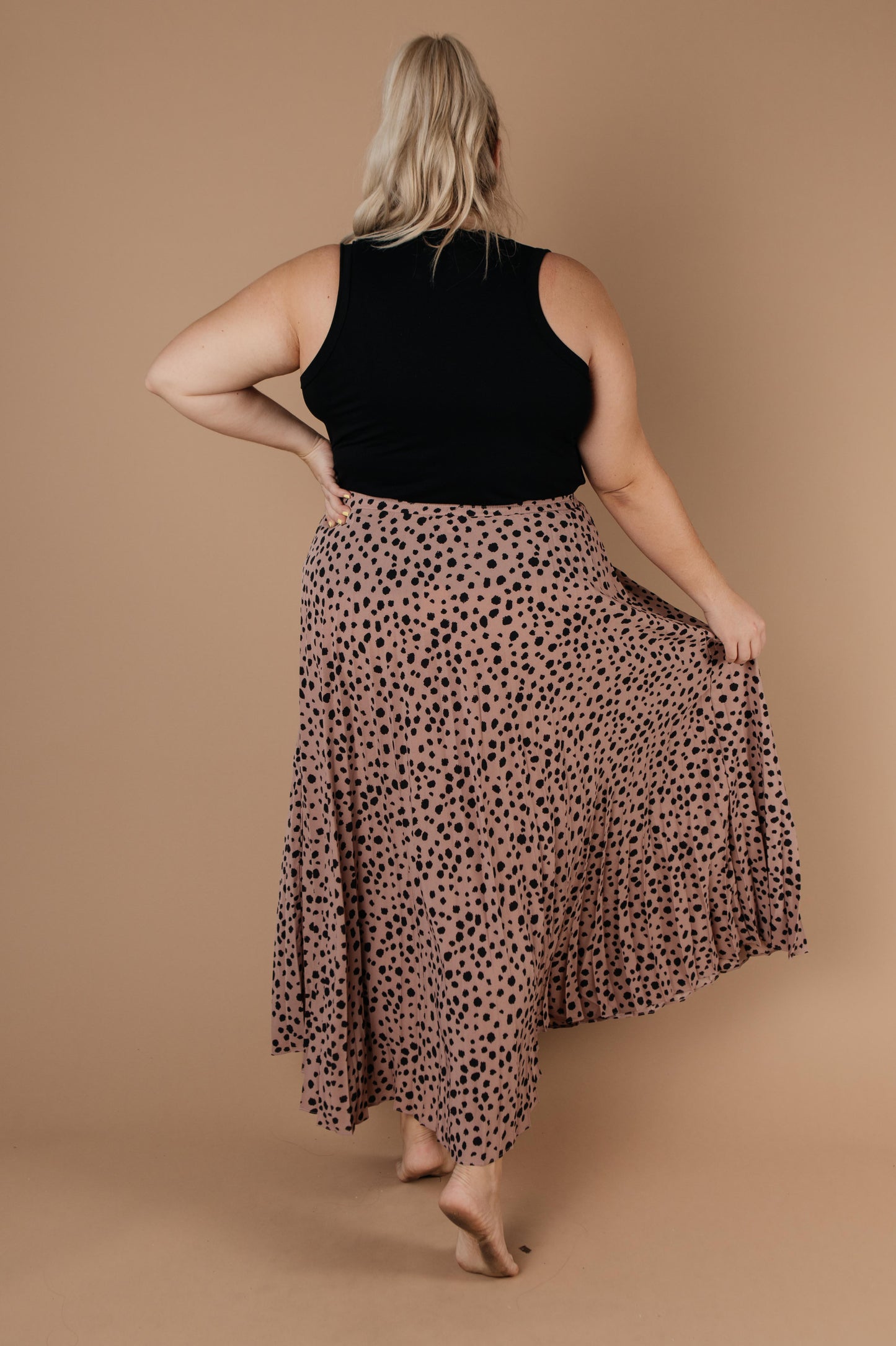Pleated & Spotted Mauve Midi Skirt