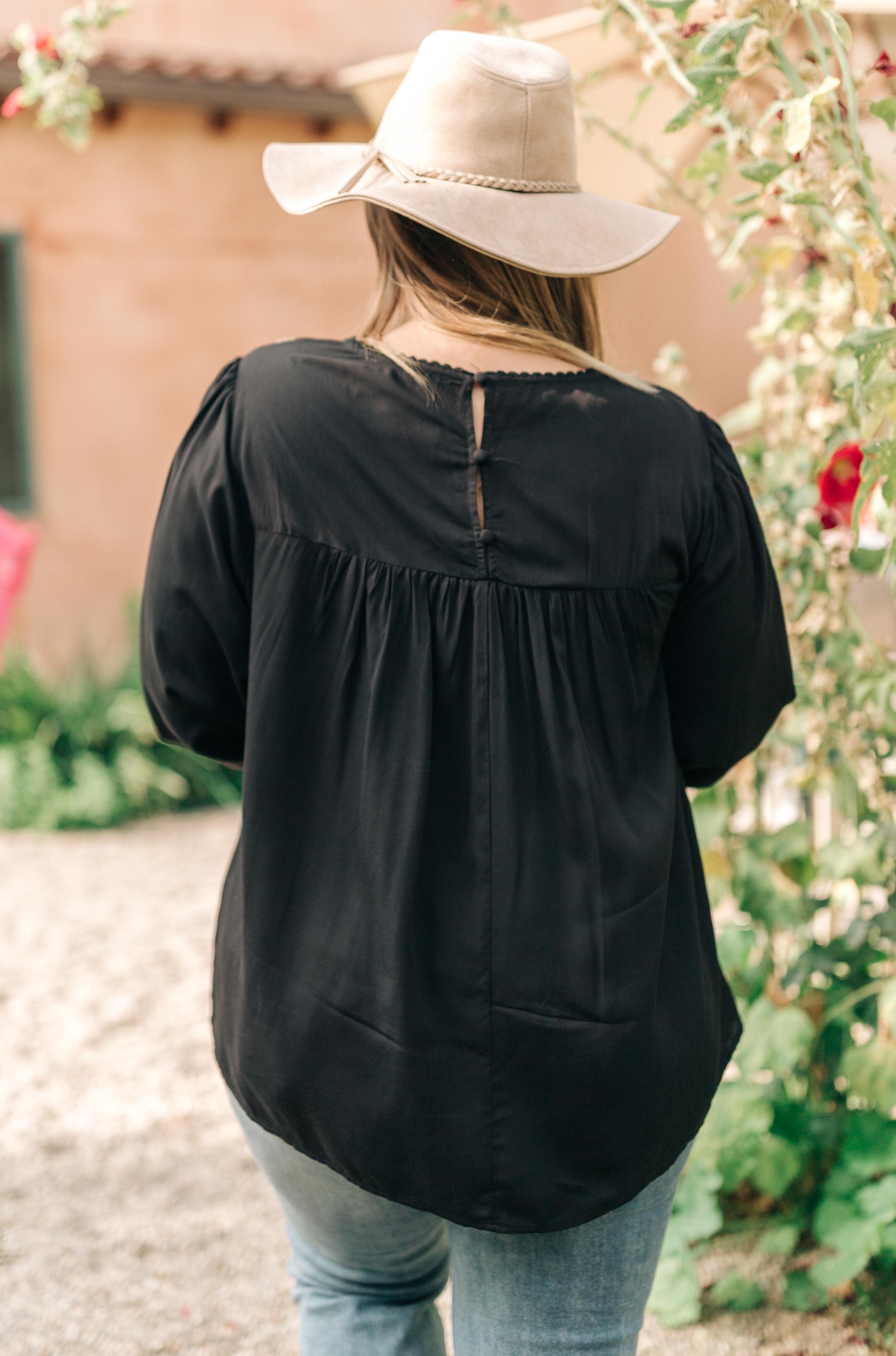 Prickly Business Embroidered Top In Black